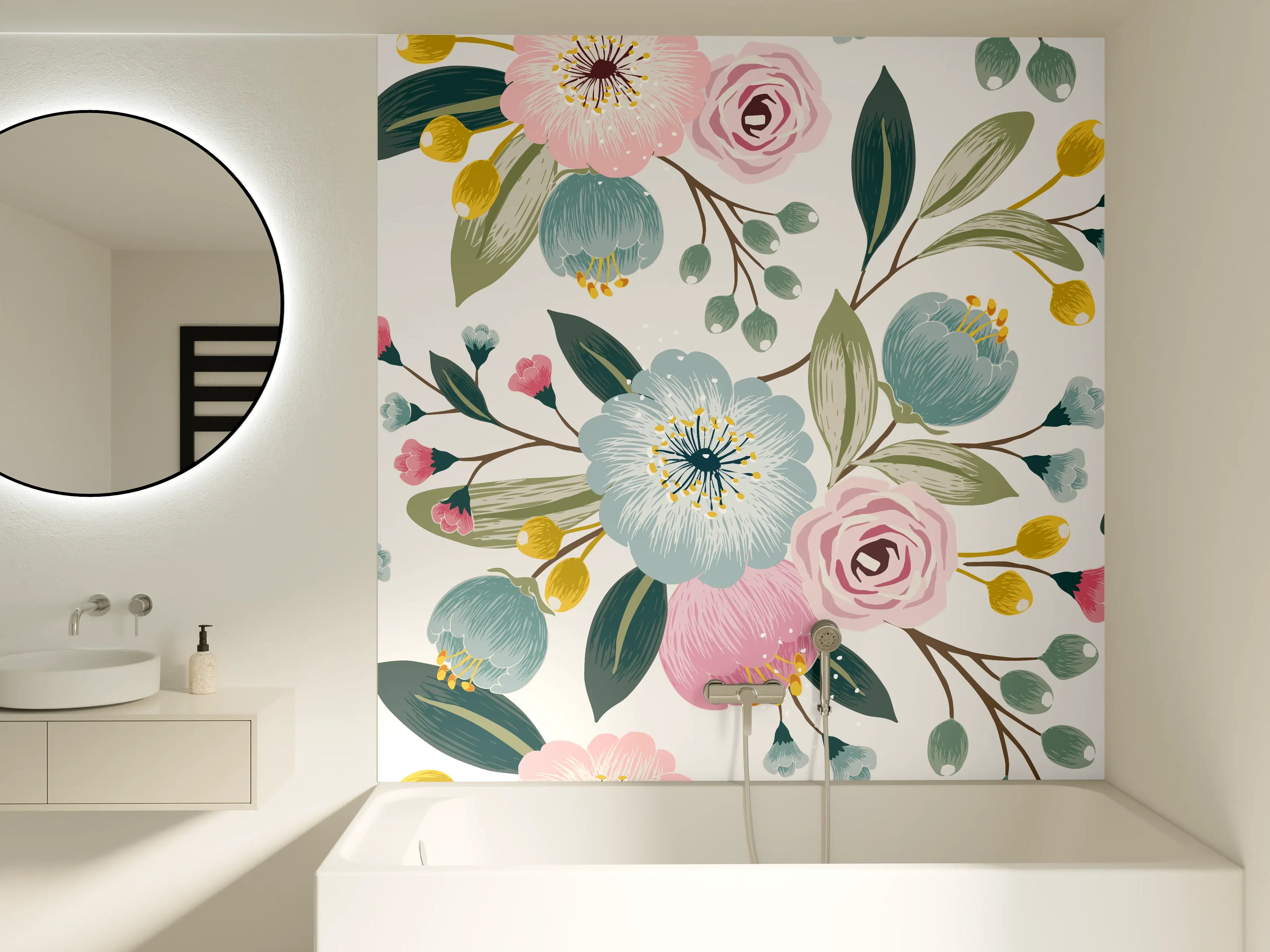 Badewannen-Rückwand - Rosa Blumenmuster Tapete