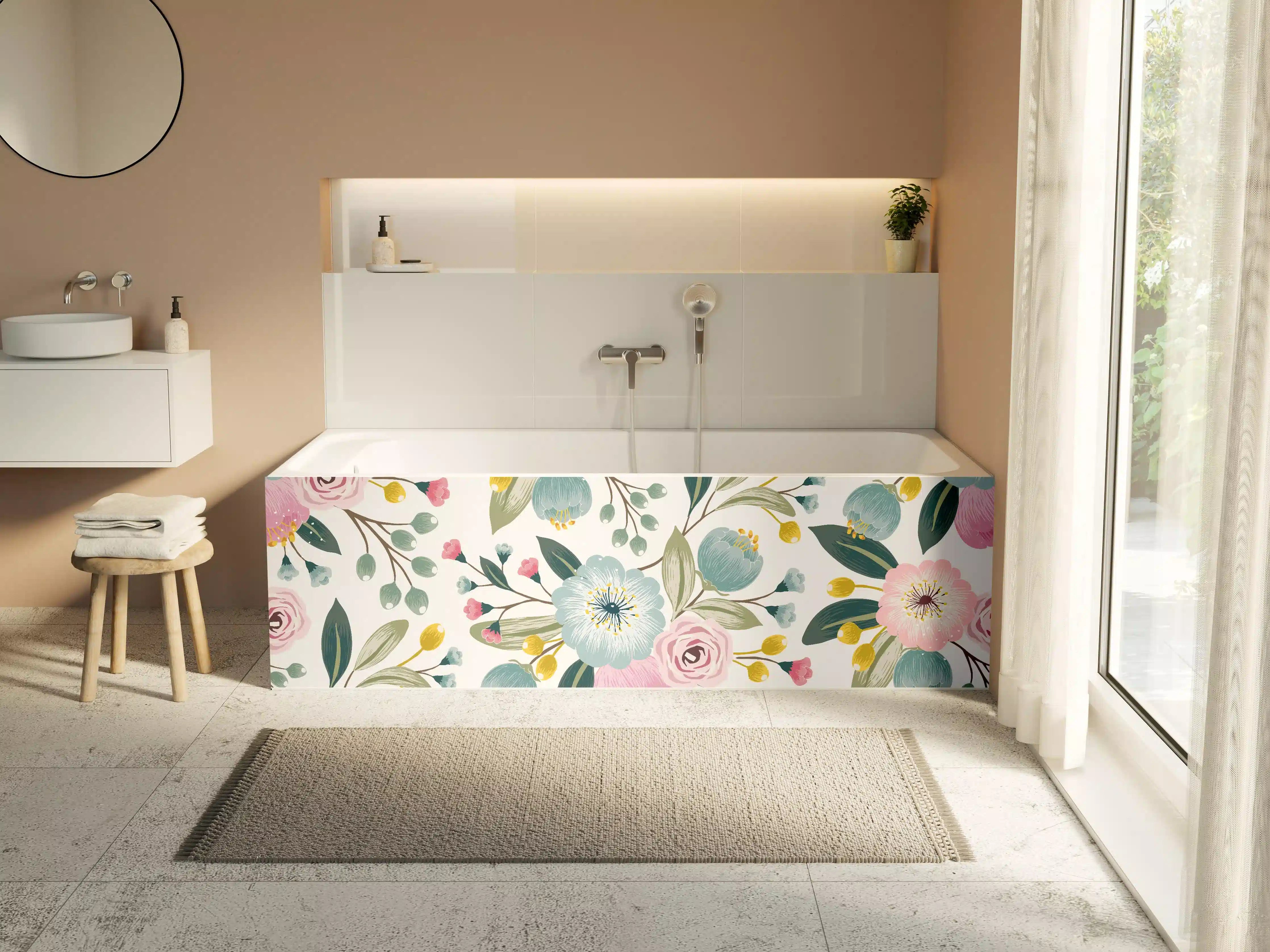 Badewannen-Rückwand - Rosa Blumenmuster Tapete