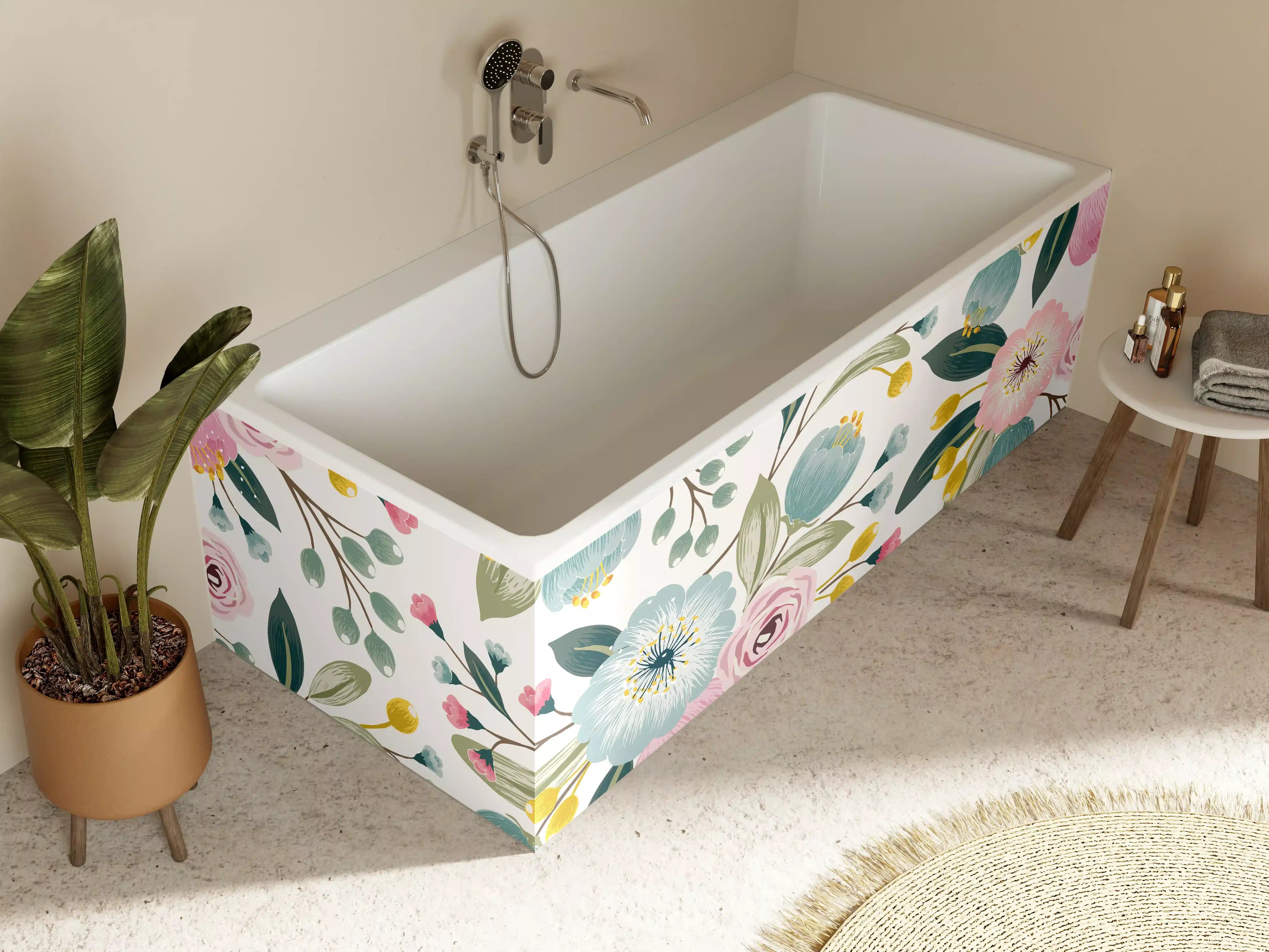 Badewannen-Rückwand - Rosa Blumenmuster Tapete