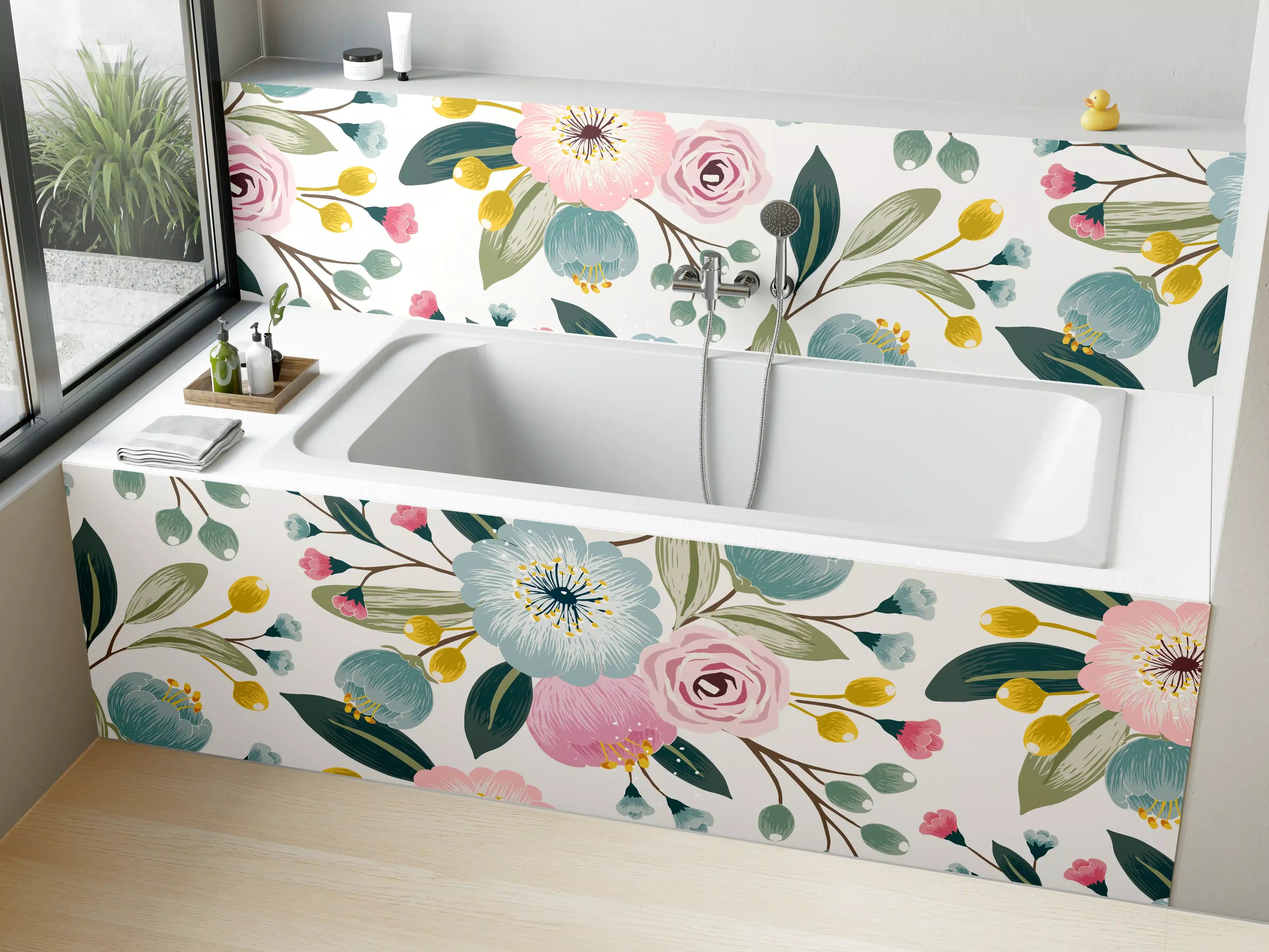 Badewannen-Rückwand - Rosa Blumenmuster Tapete