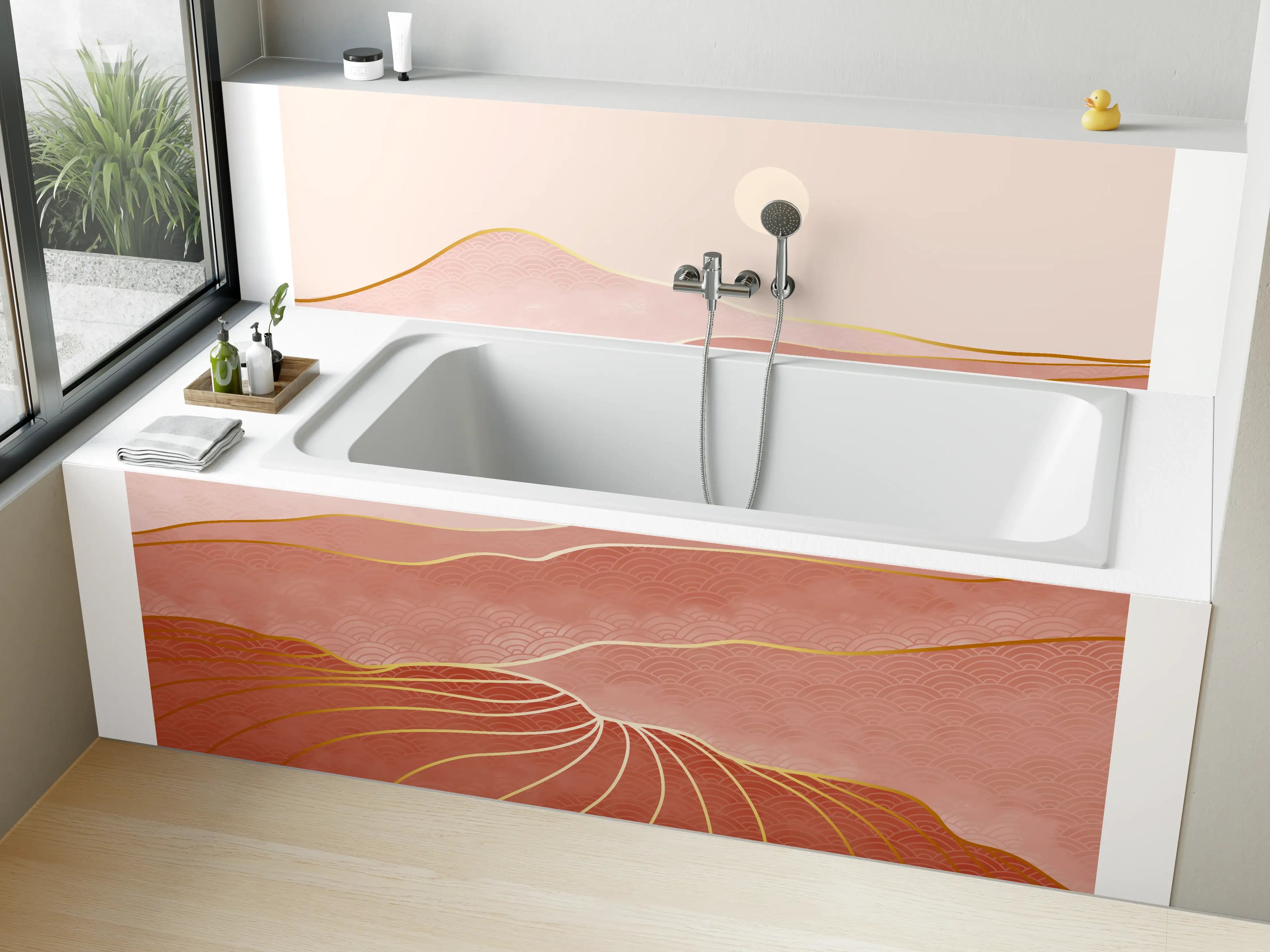 Badewannen-Rückwand - Rosa-Hügellandschaft bei Sonnenuntergang