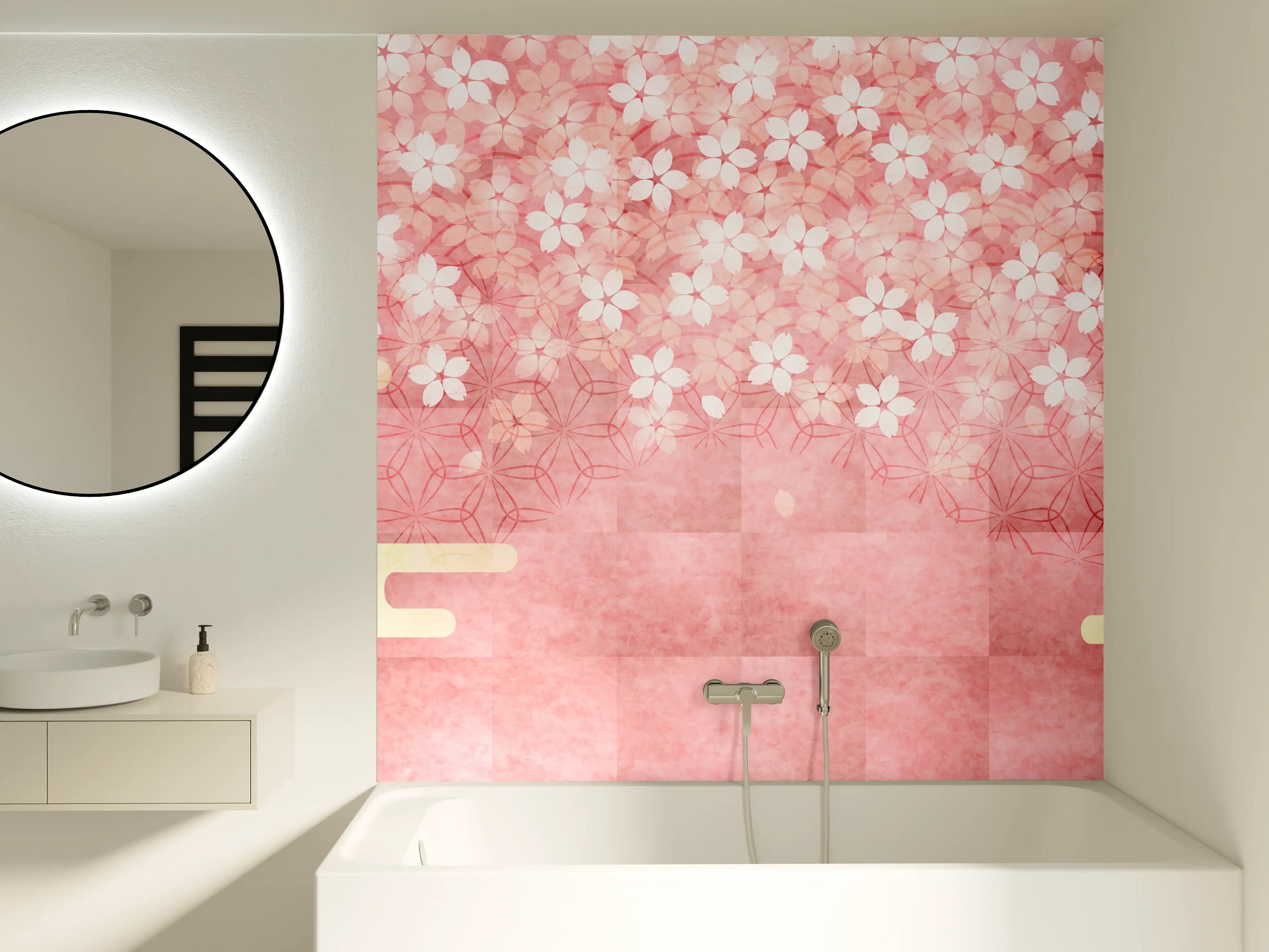 Badewannen-Rückwand - Rosa Kirschblüten Muster