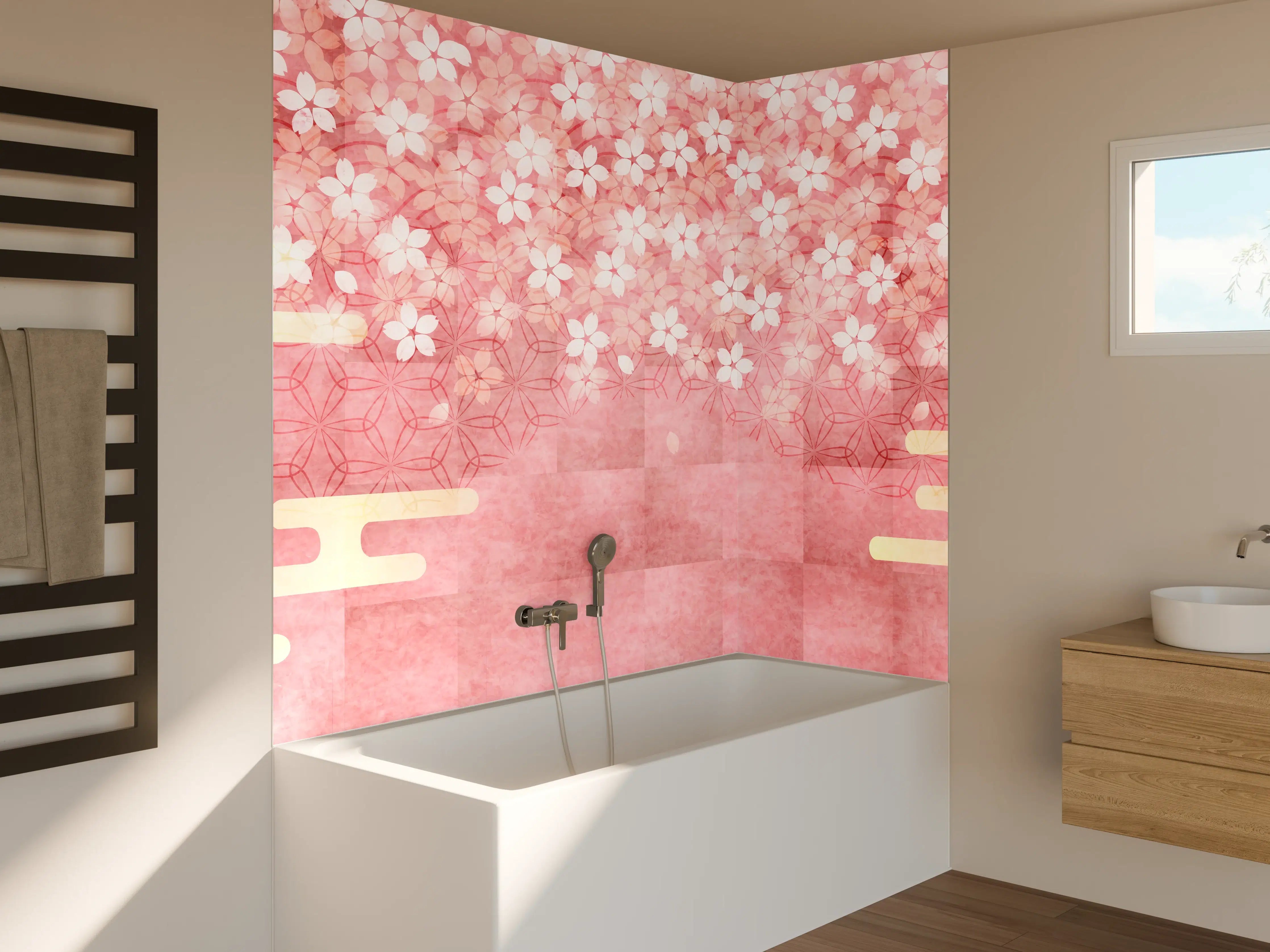 Badewannen-Rückwand - Rosa Kirschblüten Muster
