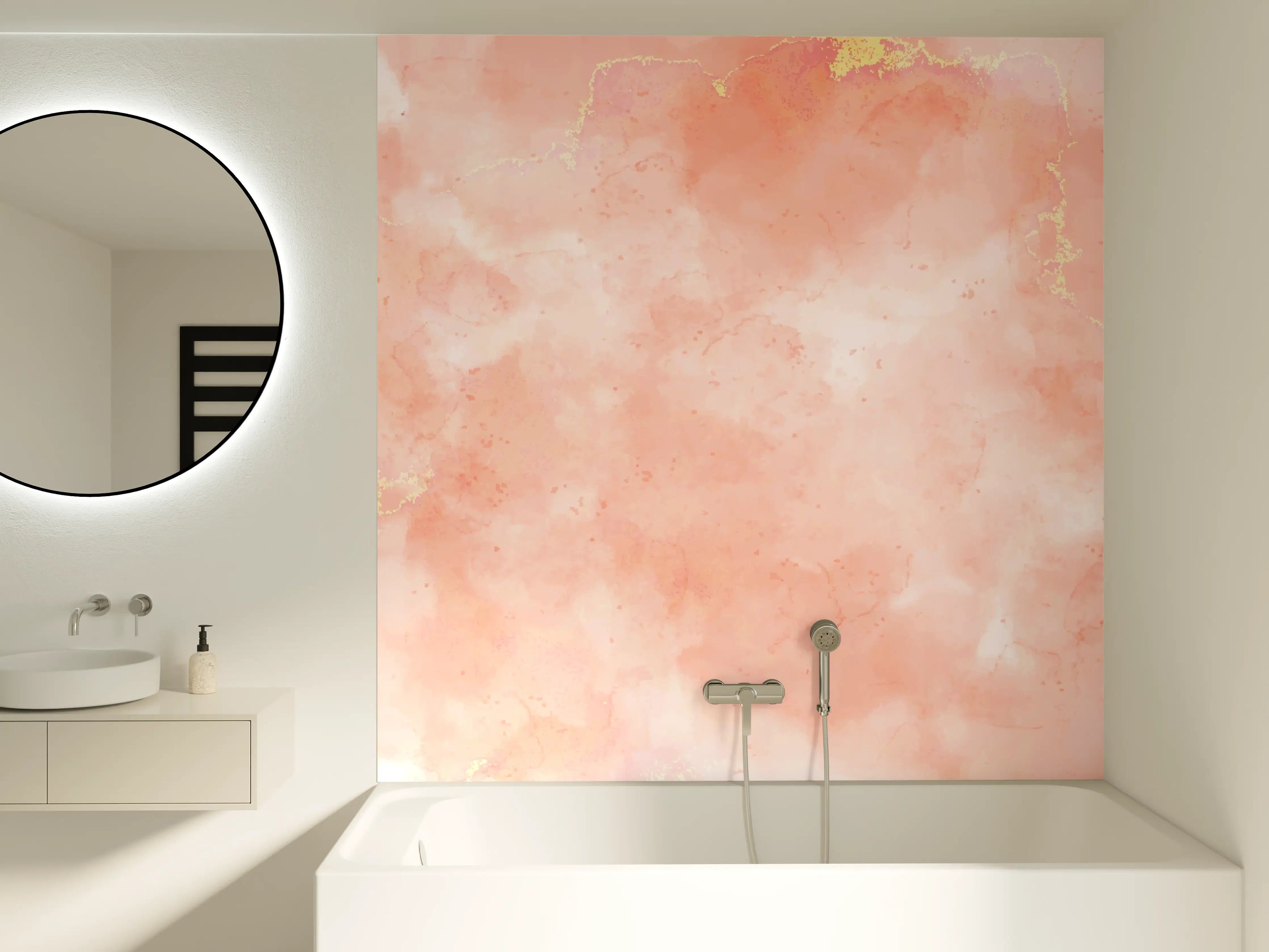 Badewannen-Rückwand - Rosa Marmor Textur mit Goldakzenten