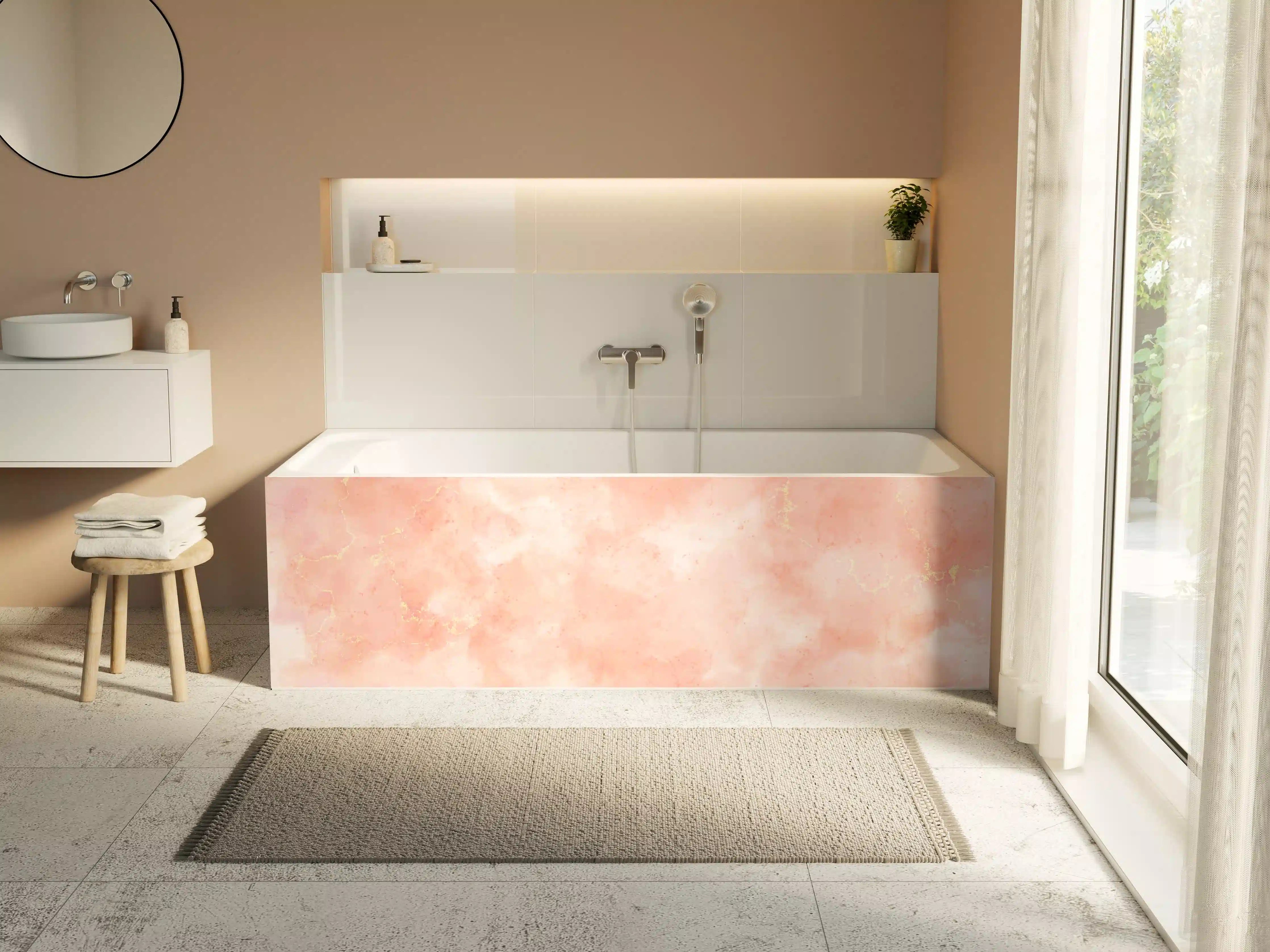 Badewannen-Rückwand - Rosa Marmor Textur mit Goldakzenten