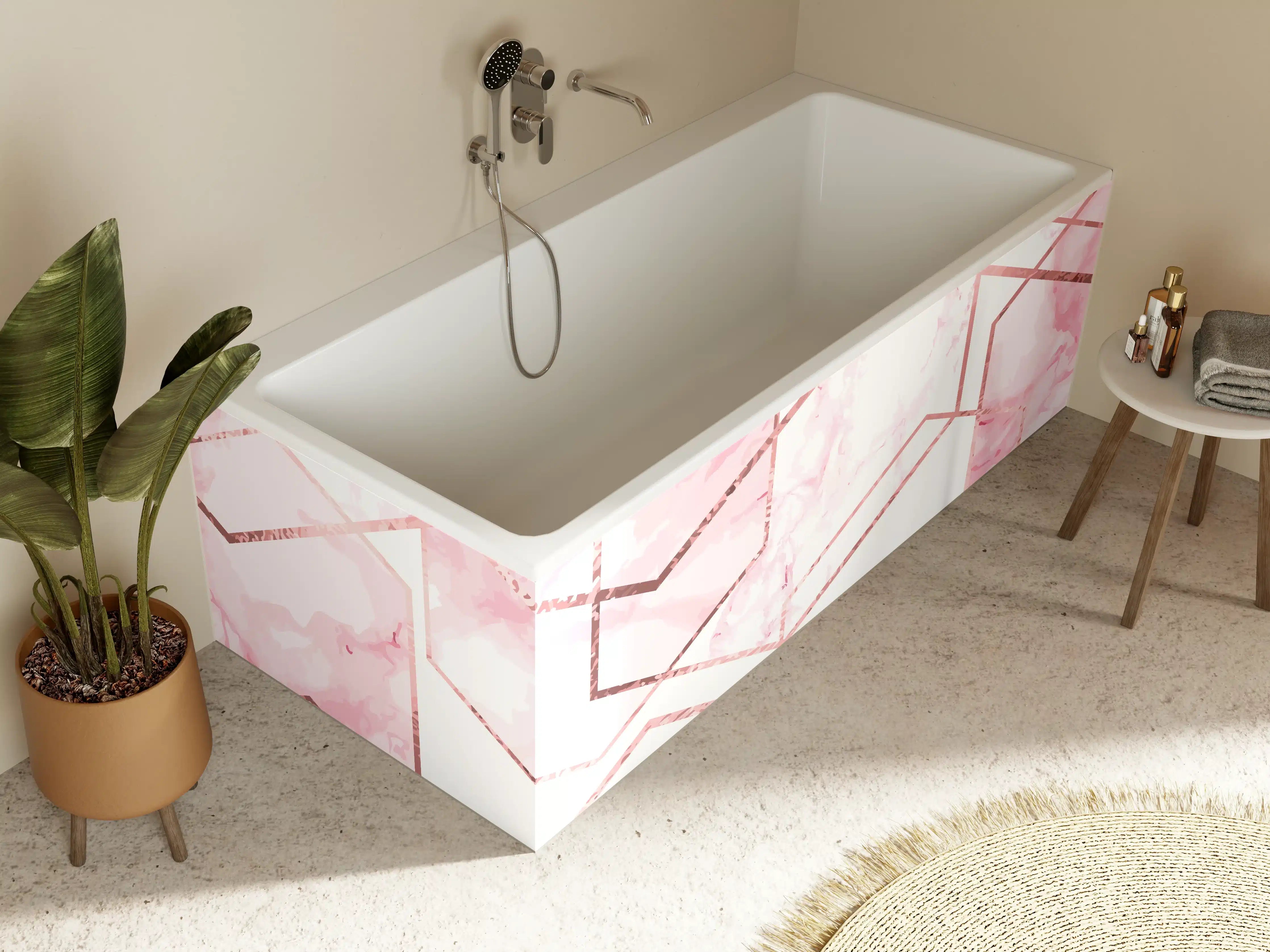 Badewannen-Rückwand - Rosa Marmor mit Goldakzenten
