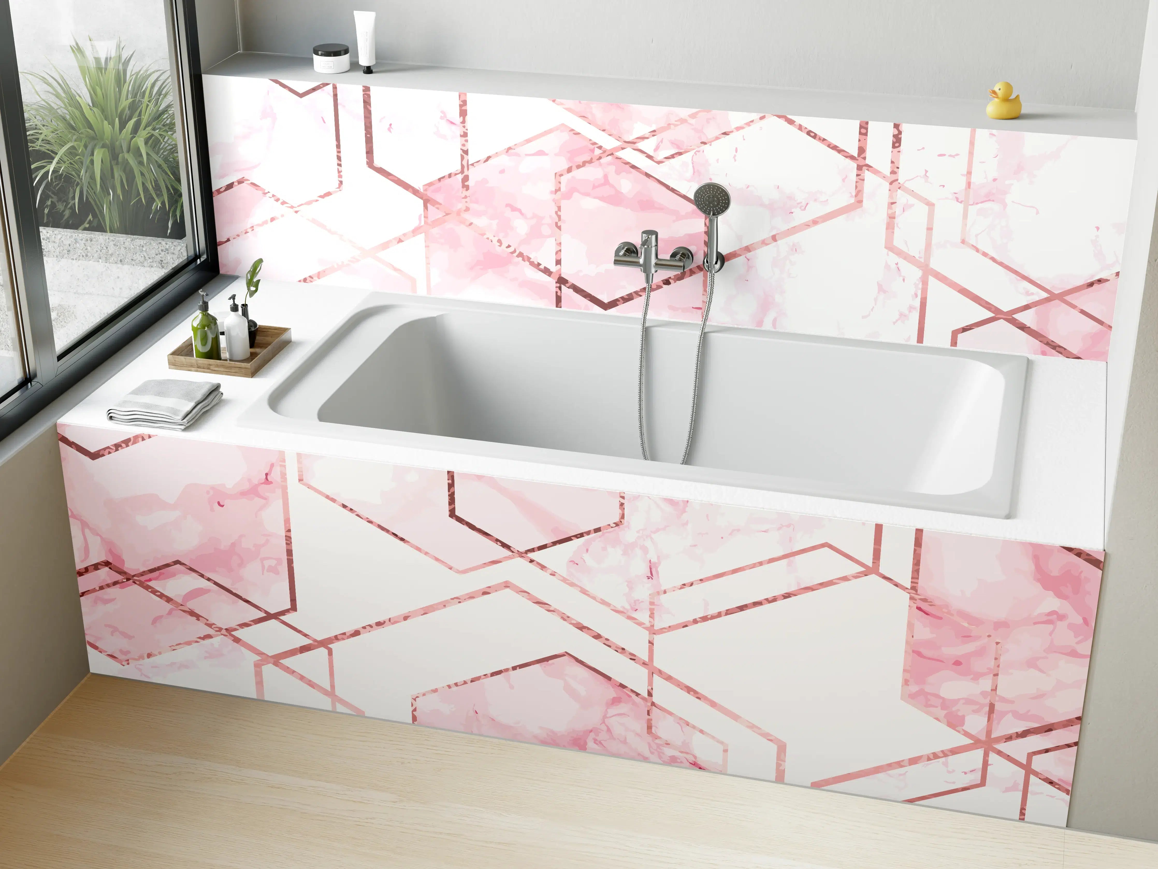 Badewannen-Rückwand - Rosa Marmor mit Goldakzenten