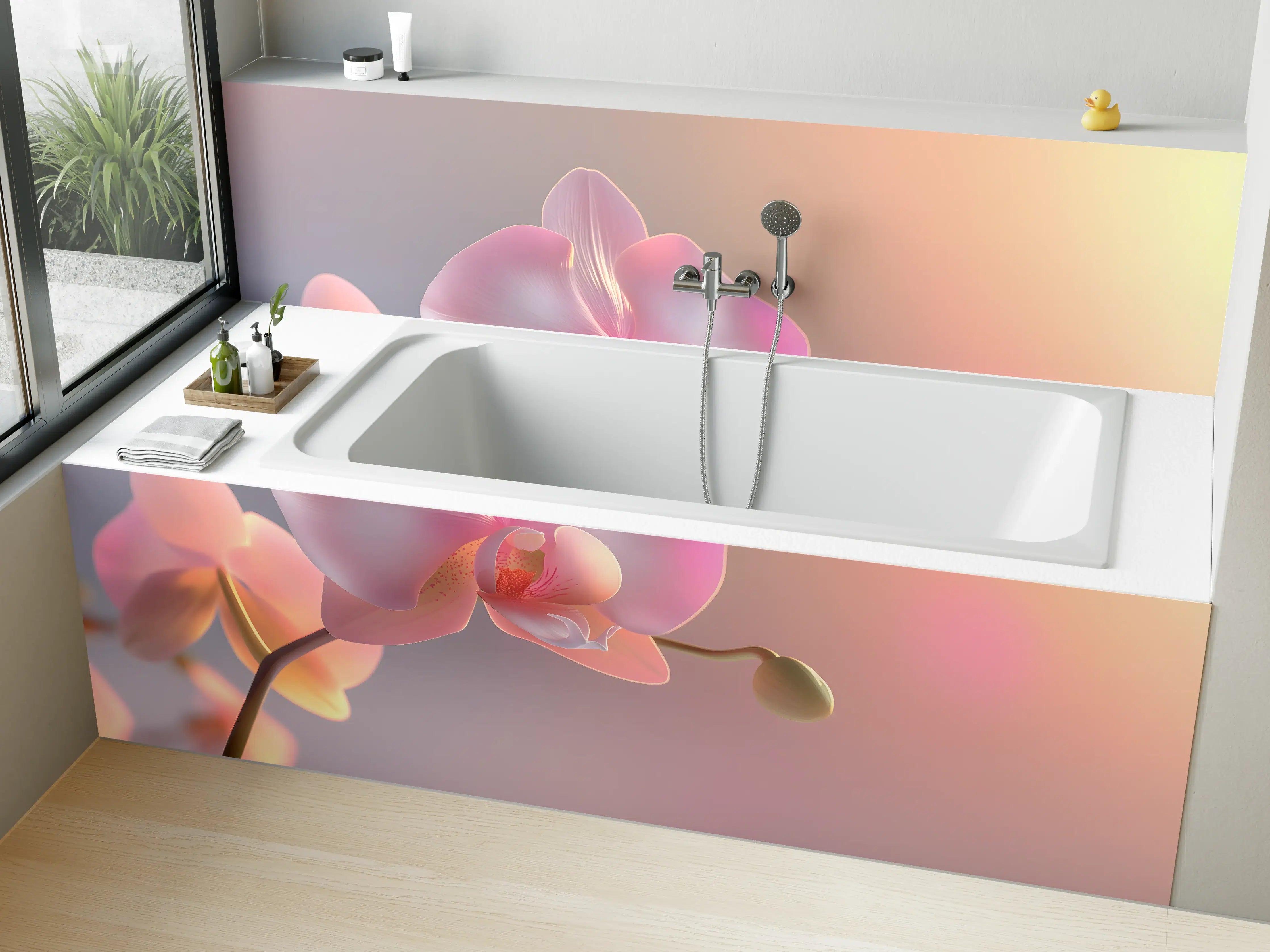 Badewannen-Rückwand - Rosa Orchidee Pastellhintergrund