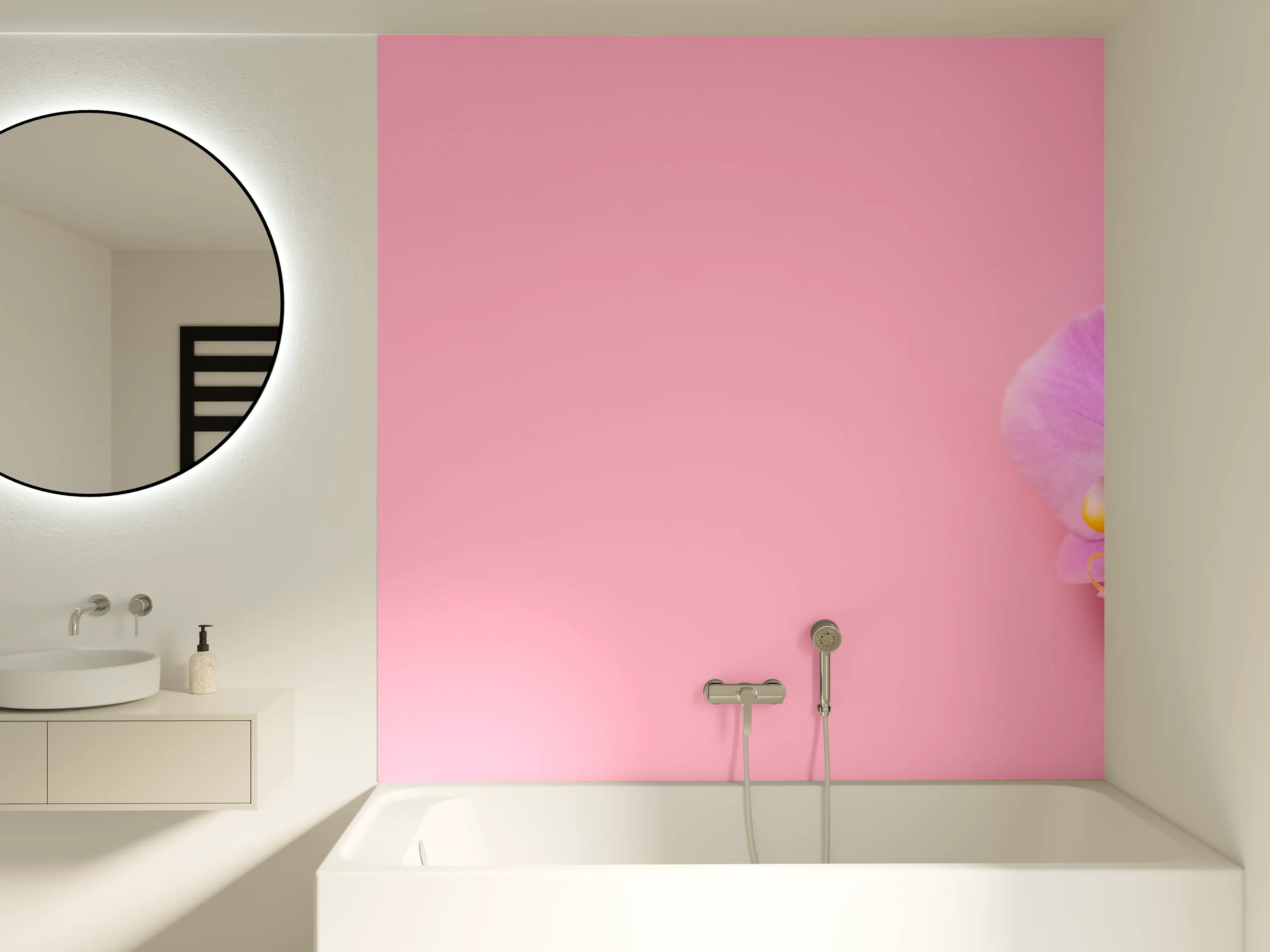 Badewannen-Rückwand - Rosa Orchideen auf Pink