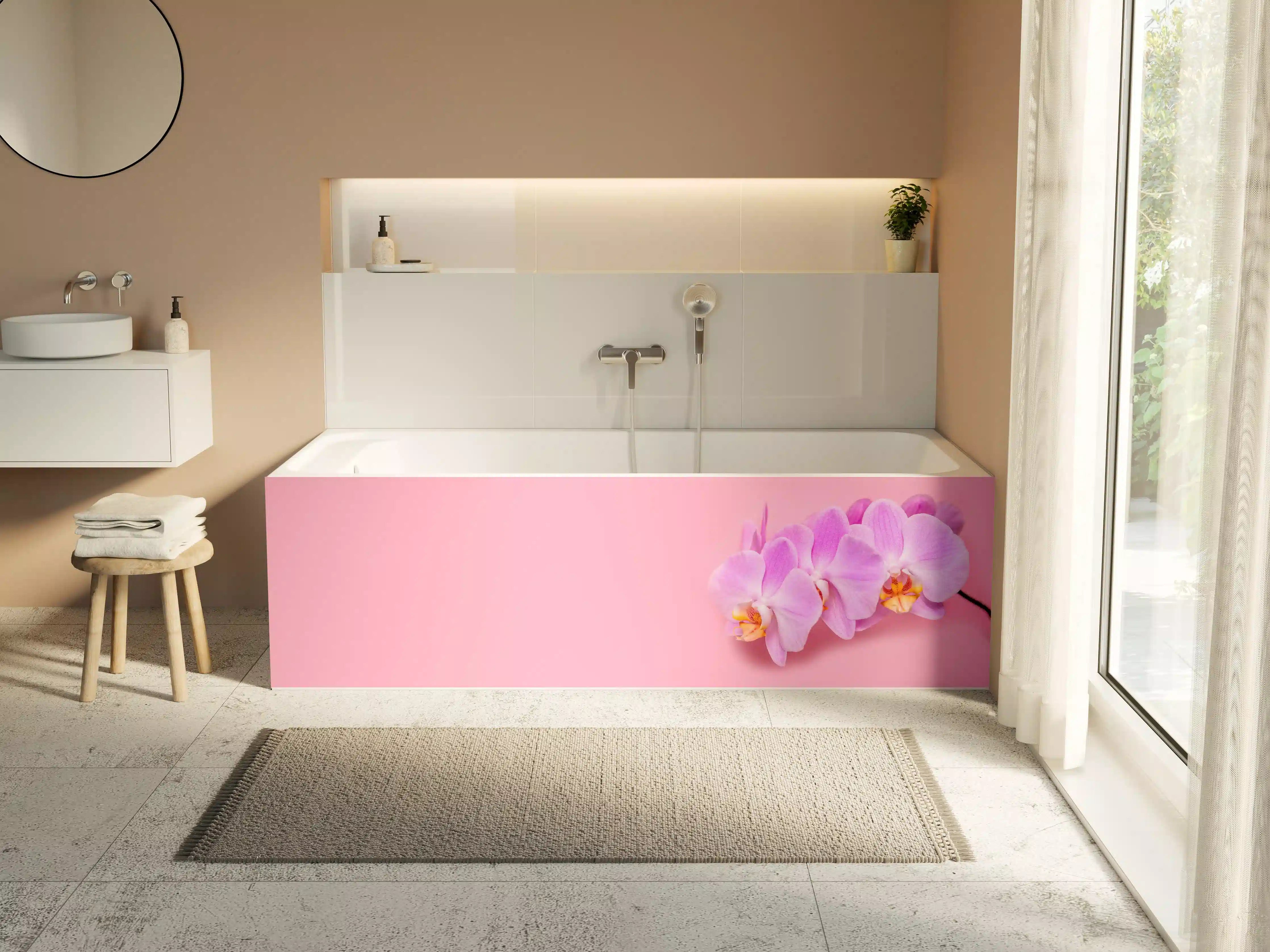 Badewannen-Rückwand - Rosa Orchideen auf Pink