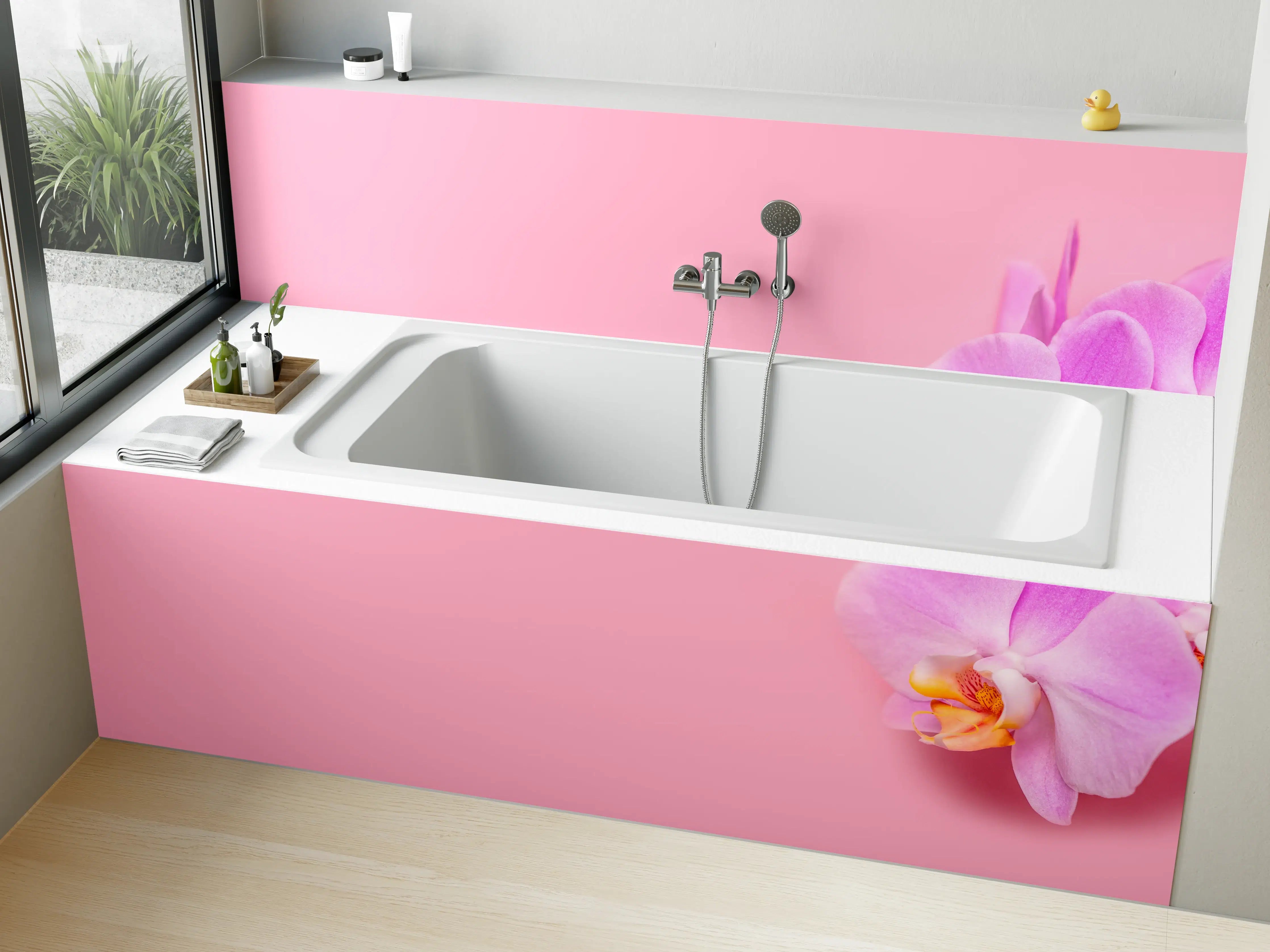 Badewannen-Rückwand - Rosa Orchideen auf Pink