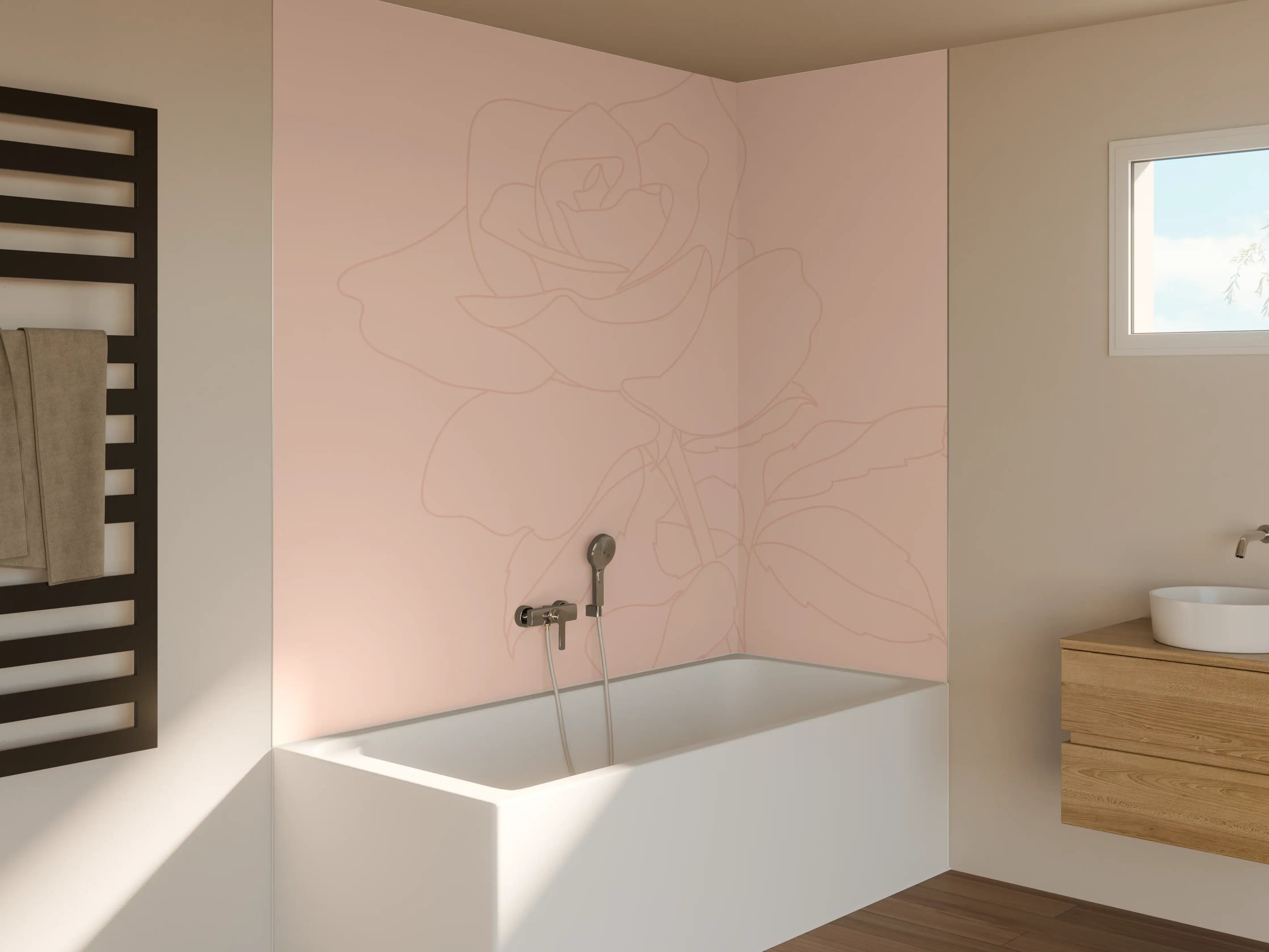 Badewannen-Rückwand - Rosa Rosen