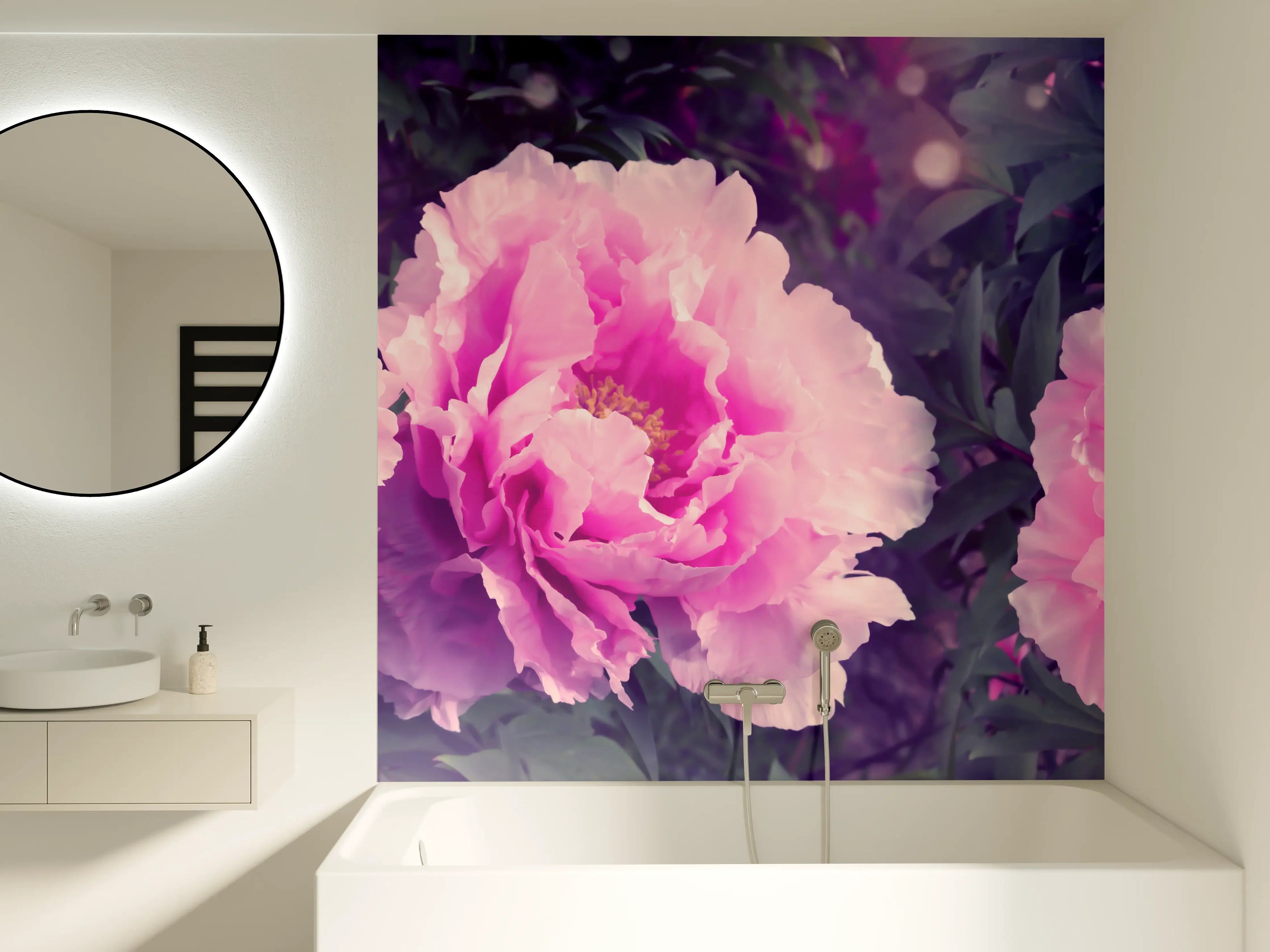 Badewannen-Rückwand - Rosa-Weiße Pfingstrosen