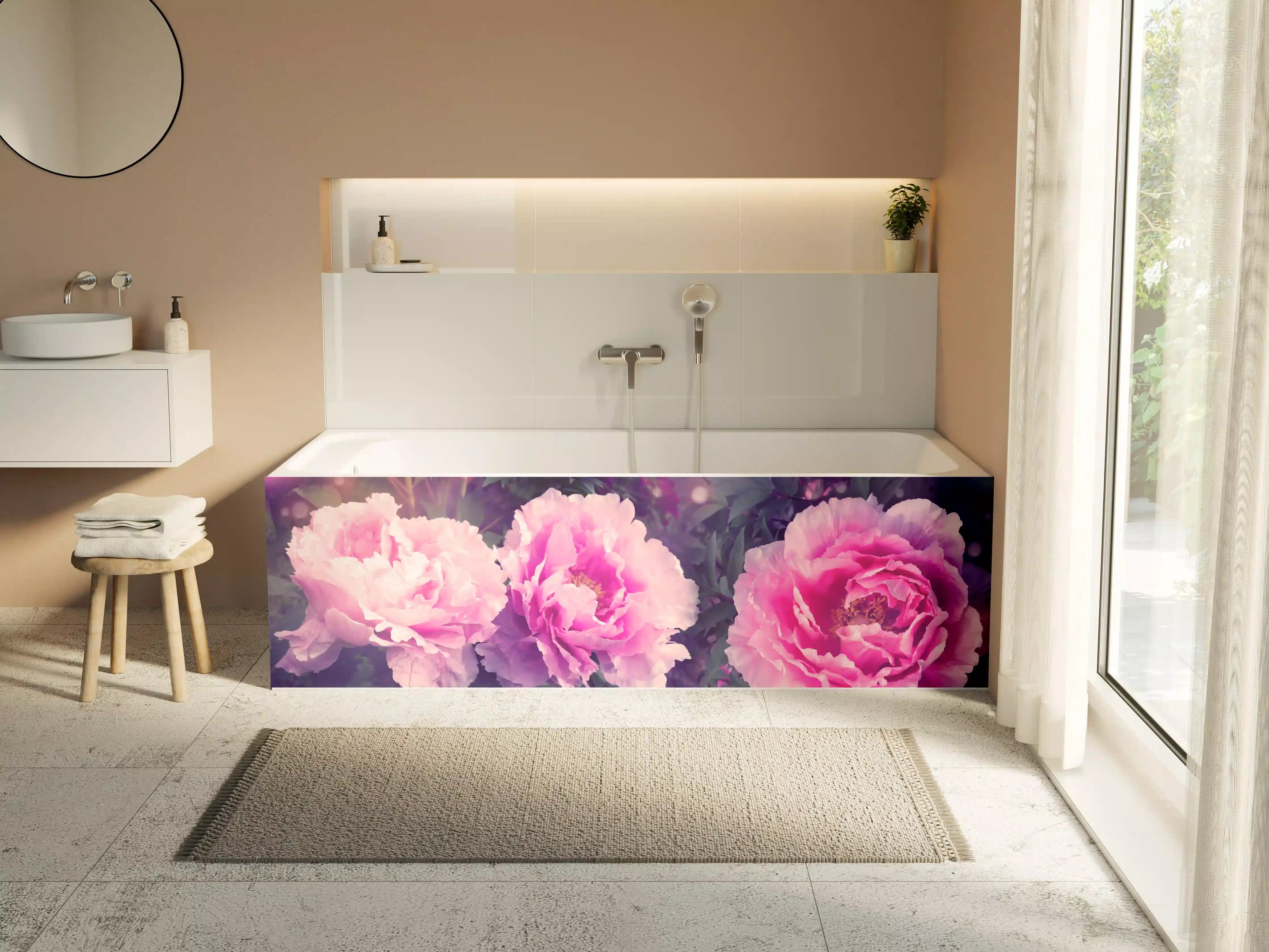 Badewannen-Rückwand - Rosa-Weiße Pfingstrosen