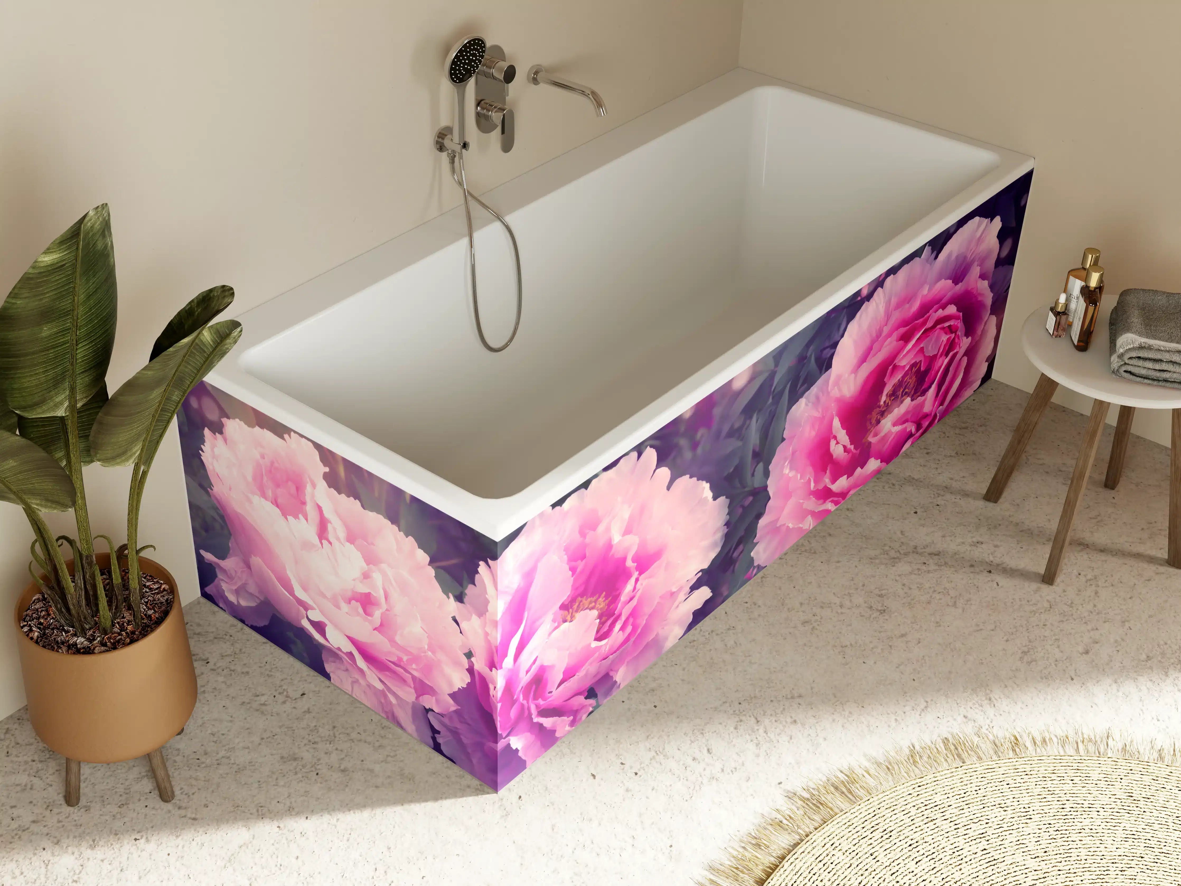 Badewannen-Rückwand - Rosa-Weiße Pfingstrosen