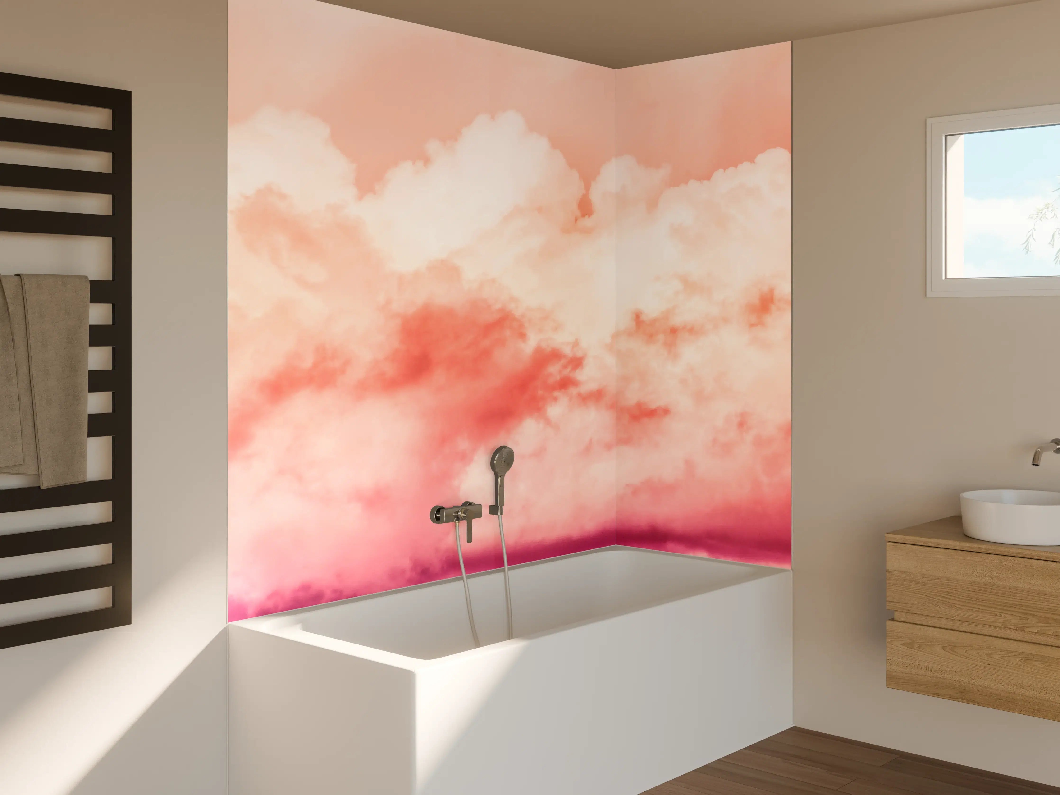 Badewannen-Rückwand - Rosa Wolkenhimmel
