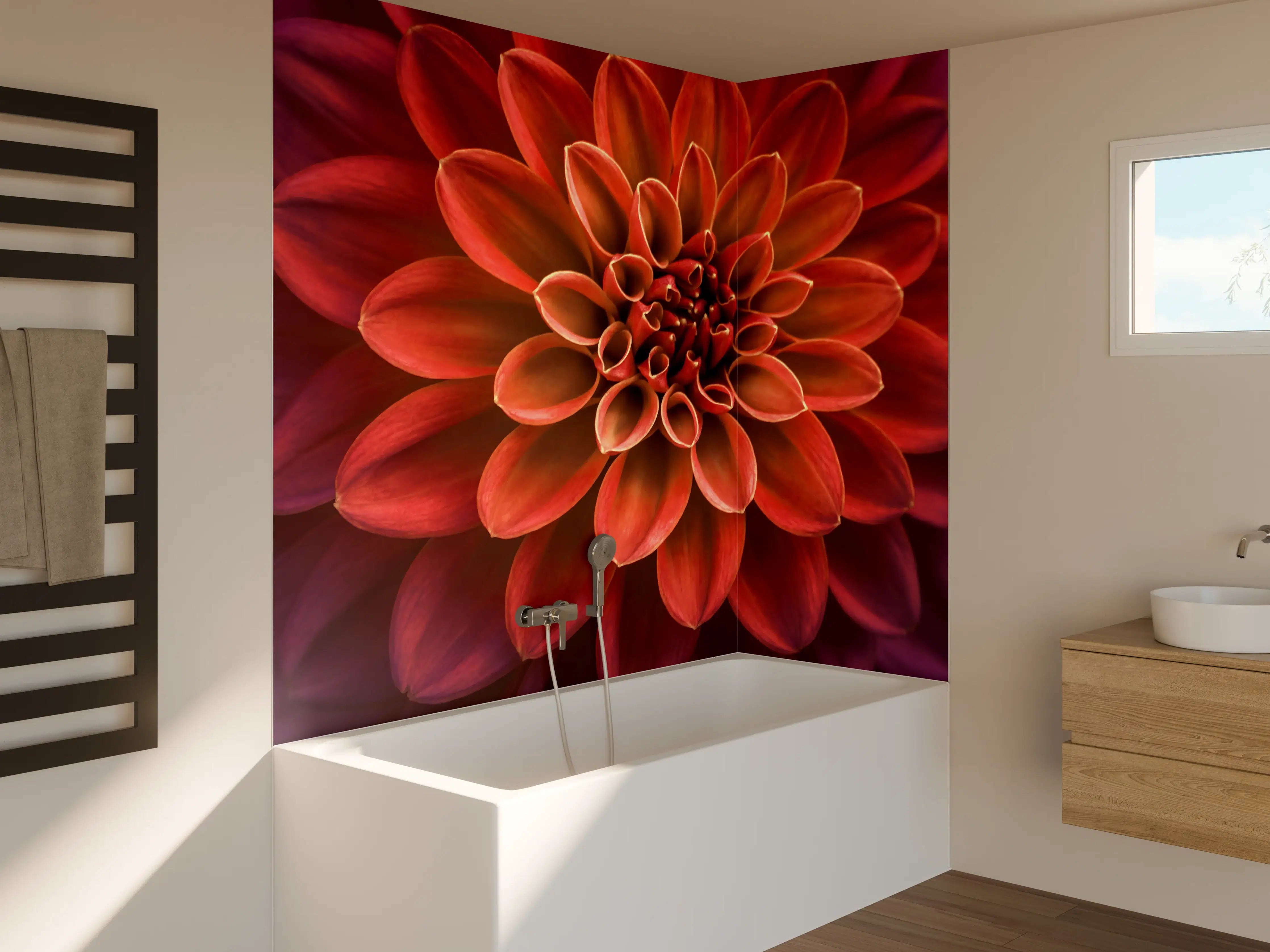 Badewannen-Rückwand - Rosa und lila Dahlienblütenblätter