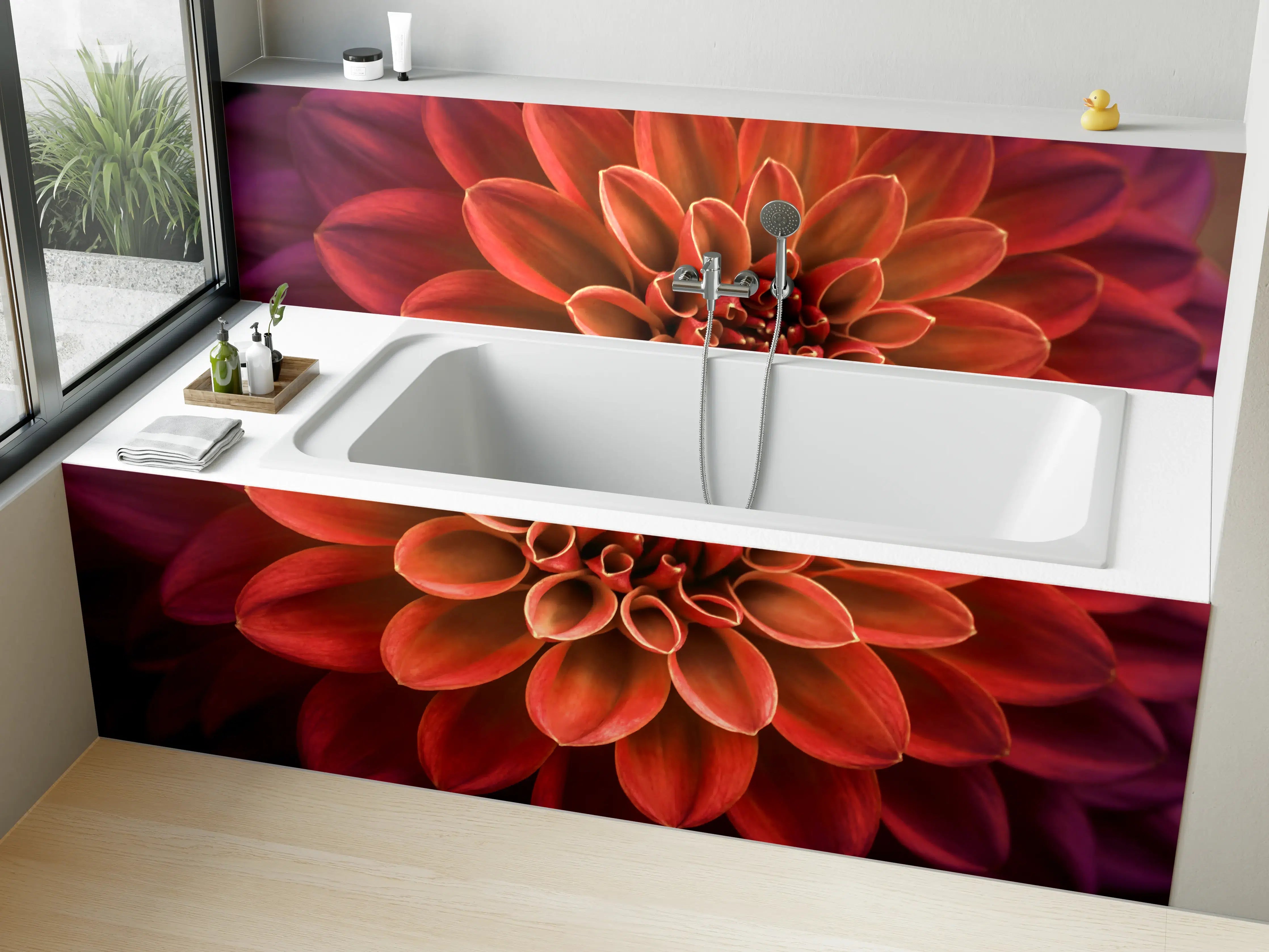 Badewannen-Rückwand - Rosa und lila Dahlienblütenblätter