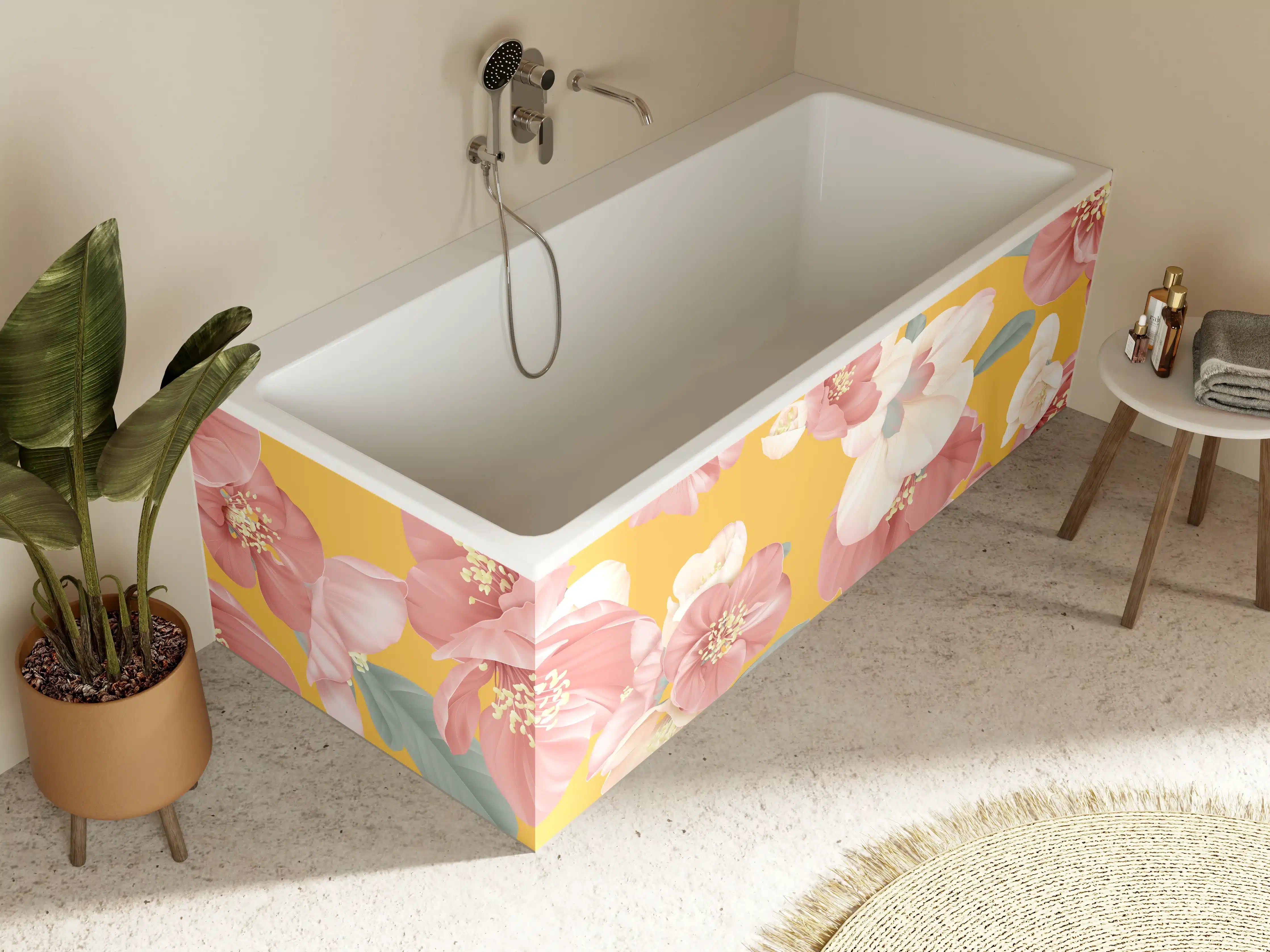 Badewannen-Rückwand - Rosa-weiße Blüten