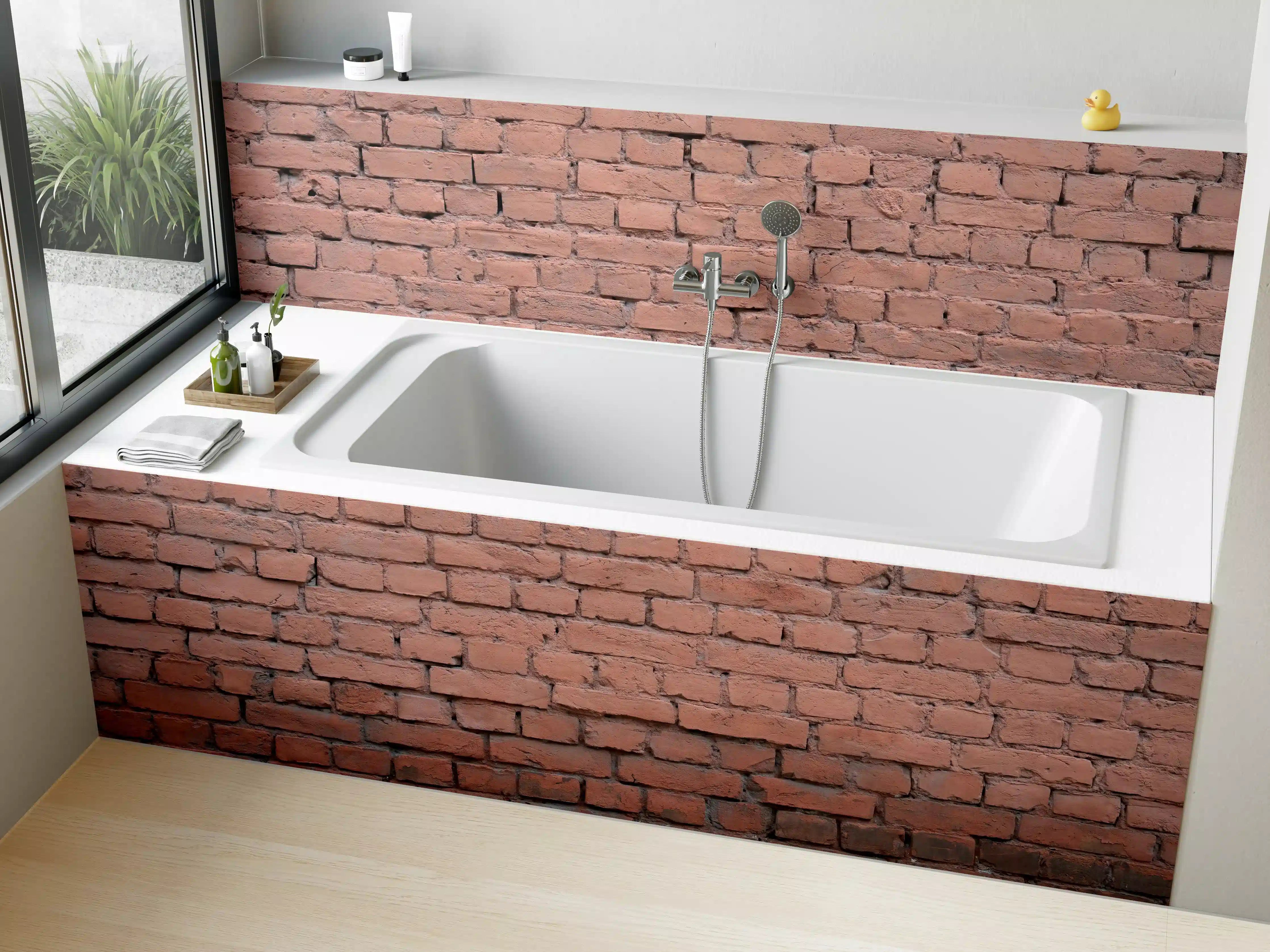 Badewannen-Rückwand - Rosafarbige Ziegelwandoberfläche