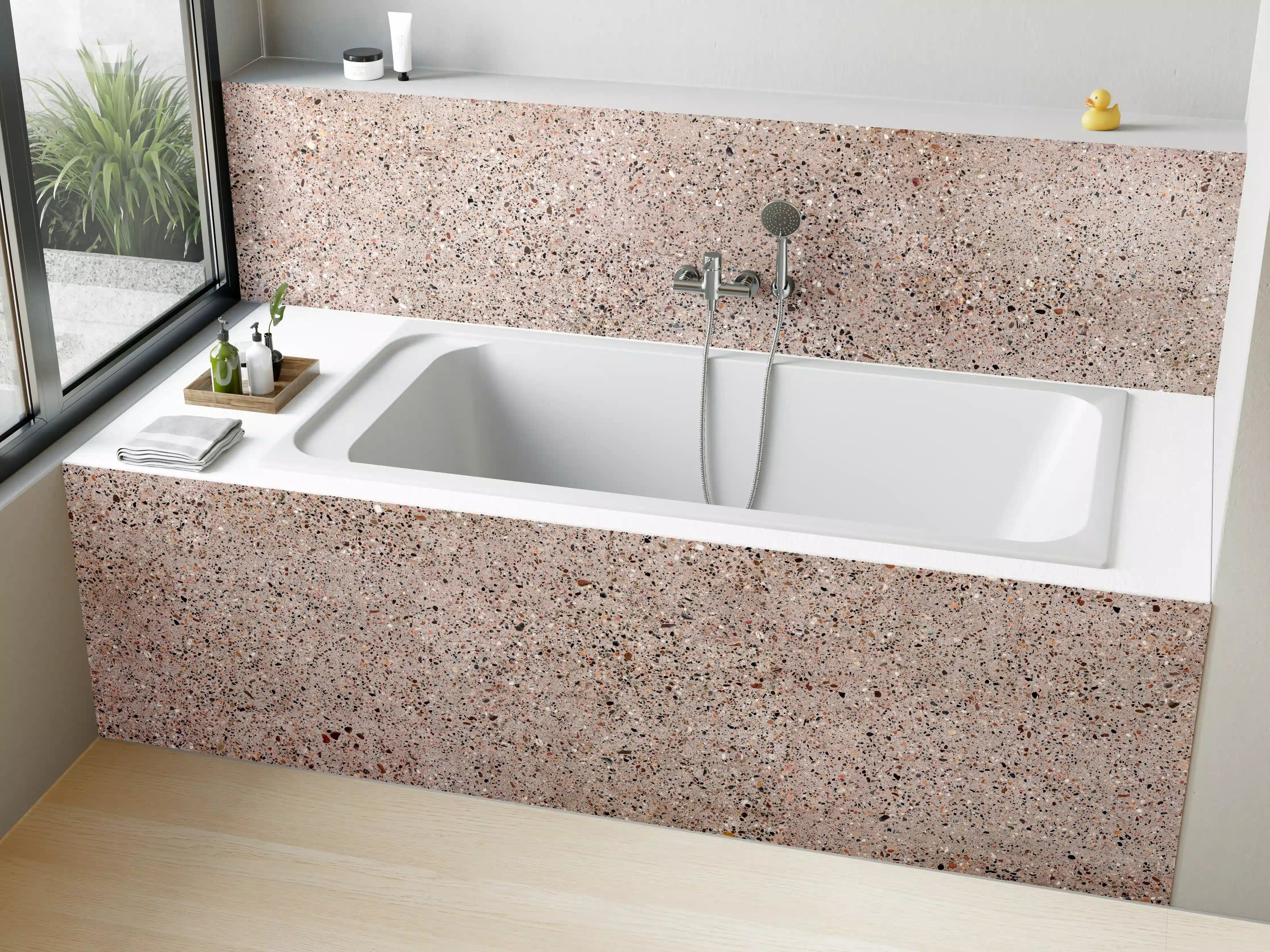 Badewannen-Rückwand - Rosafarbige natürliche Mosaiksteine