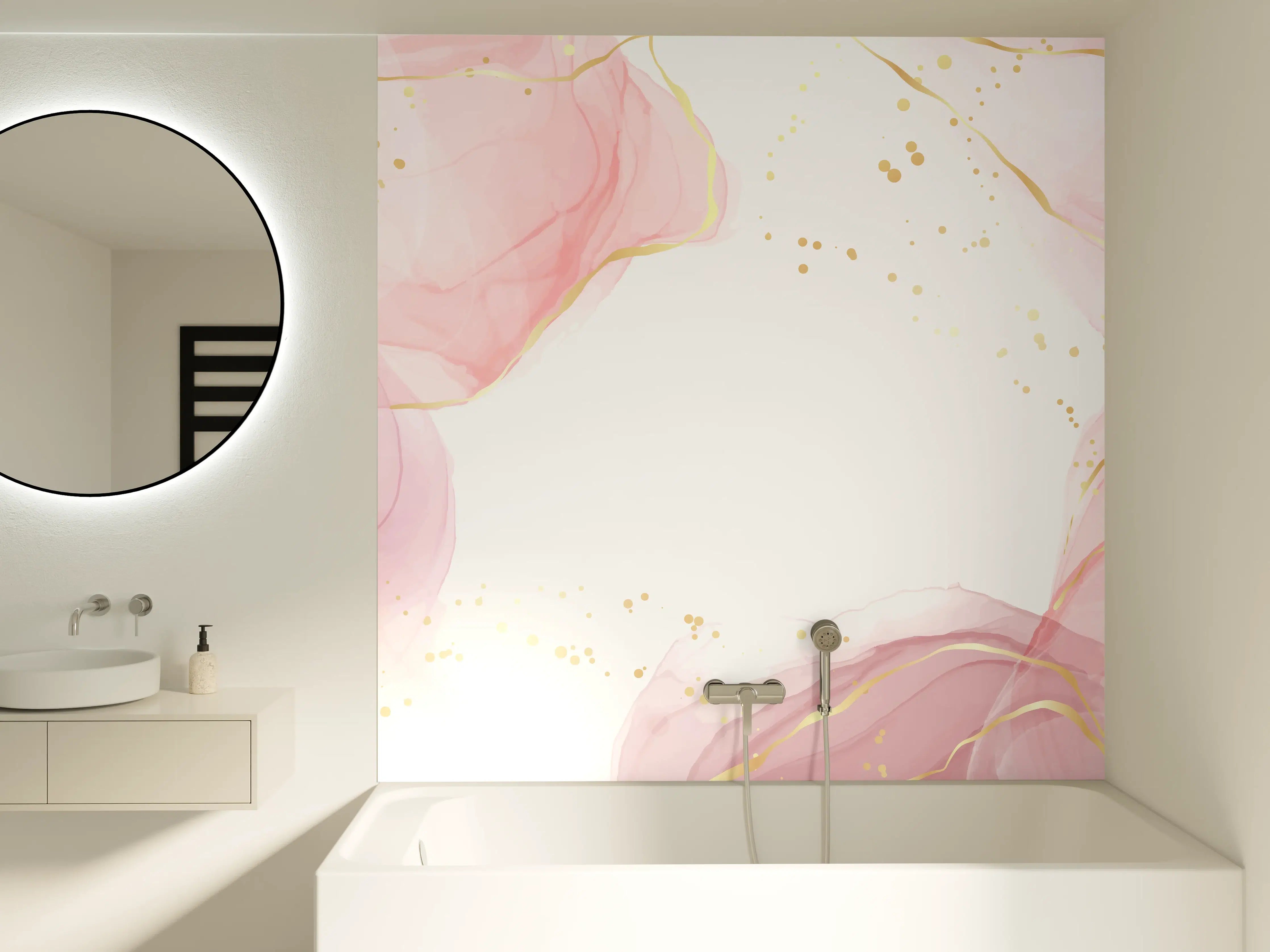 Badewannen-Rückwand - Rosé-Goldene Abstrakte Kunst