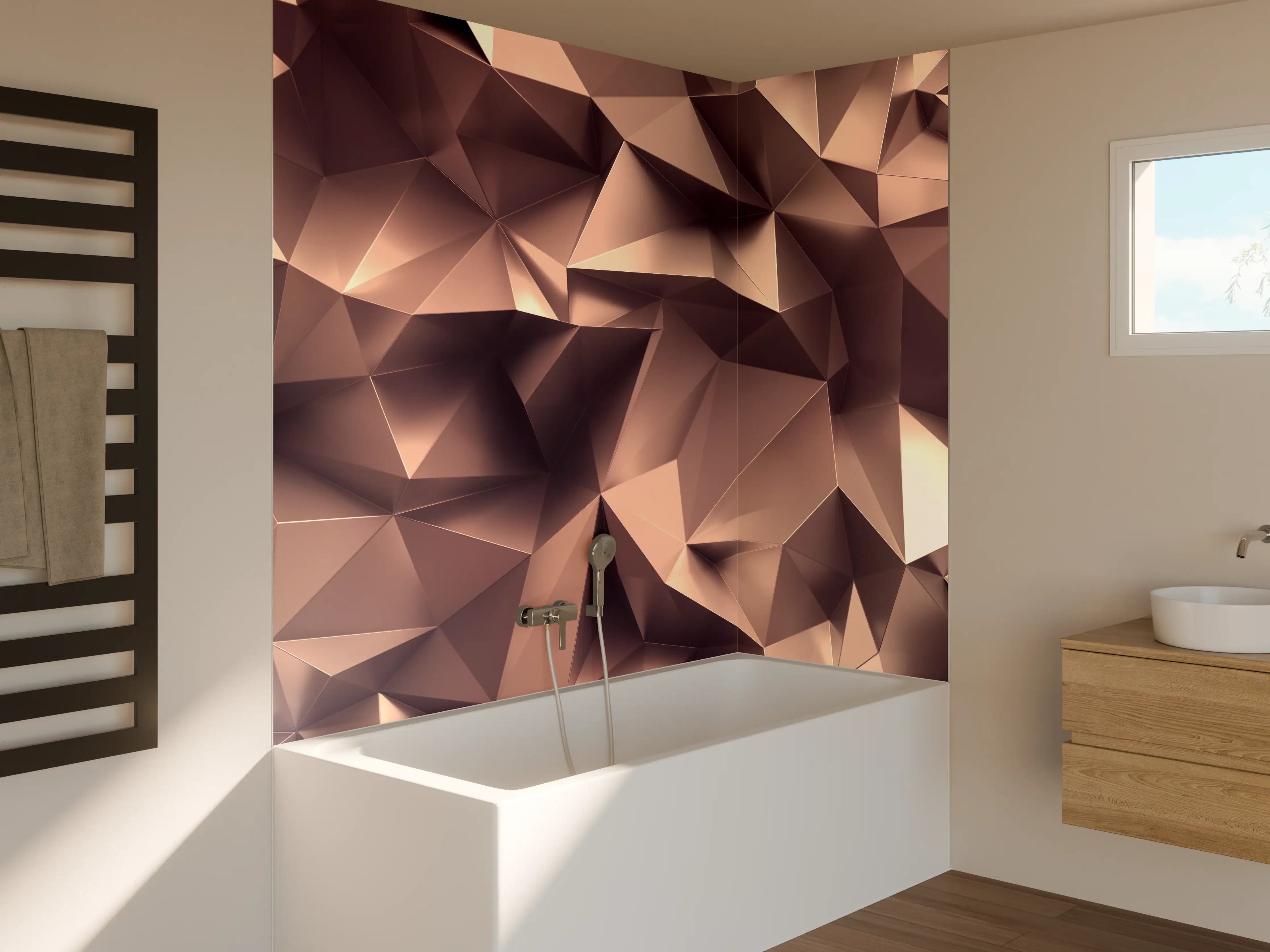 Badewannen-Rückwand - Roségold Kristall-Polygon-Hintergrund