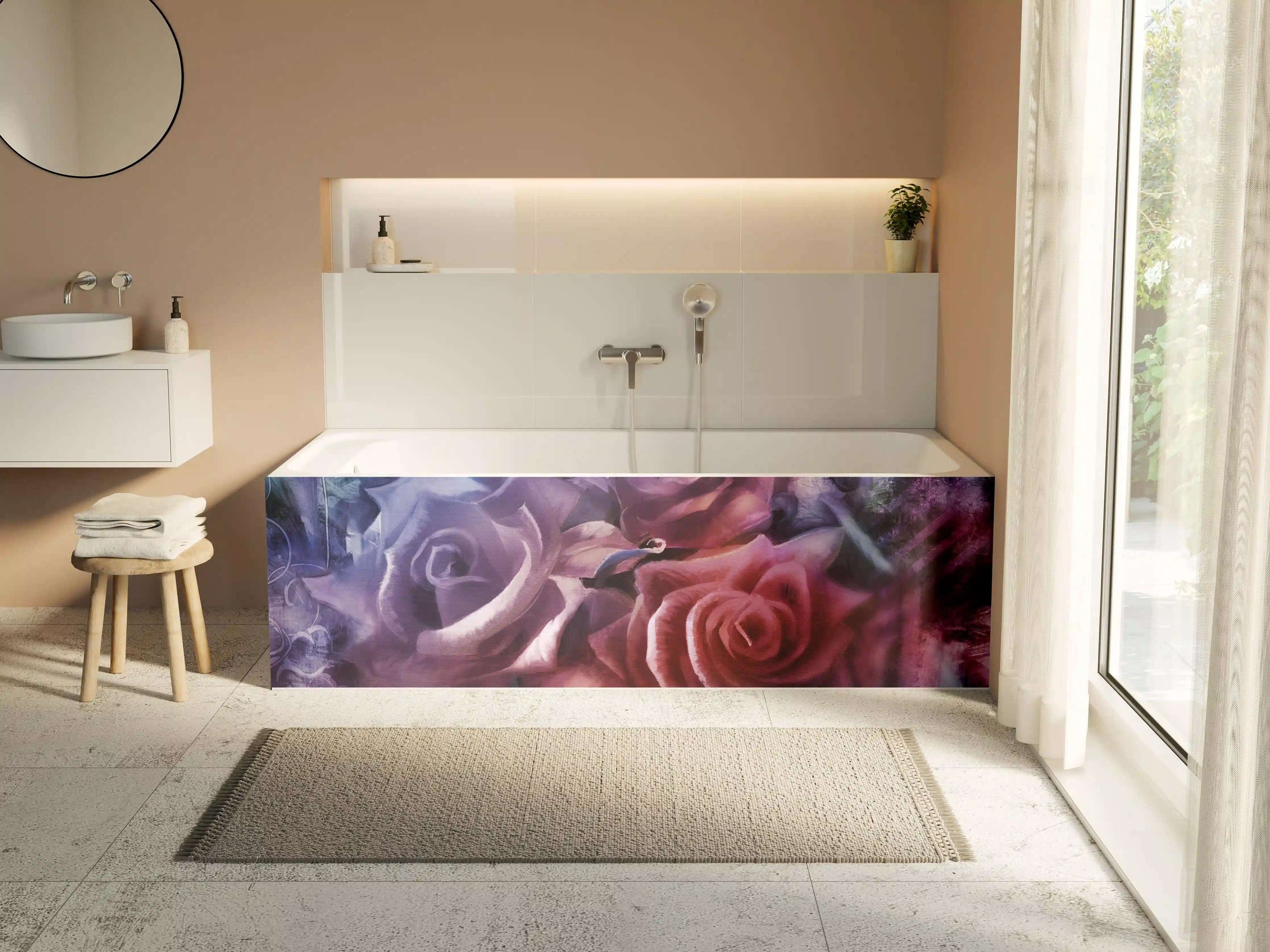Badewannen-Rückwand - Rosenmalerei