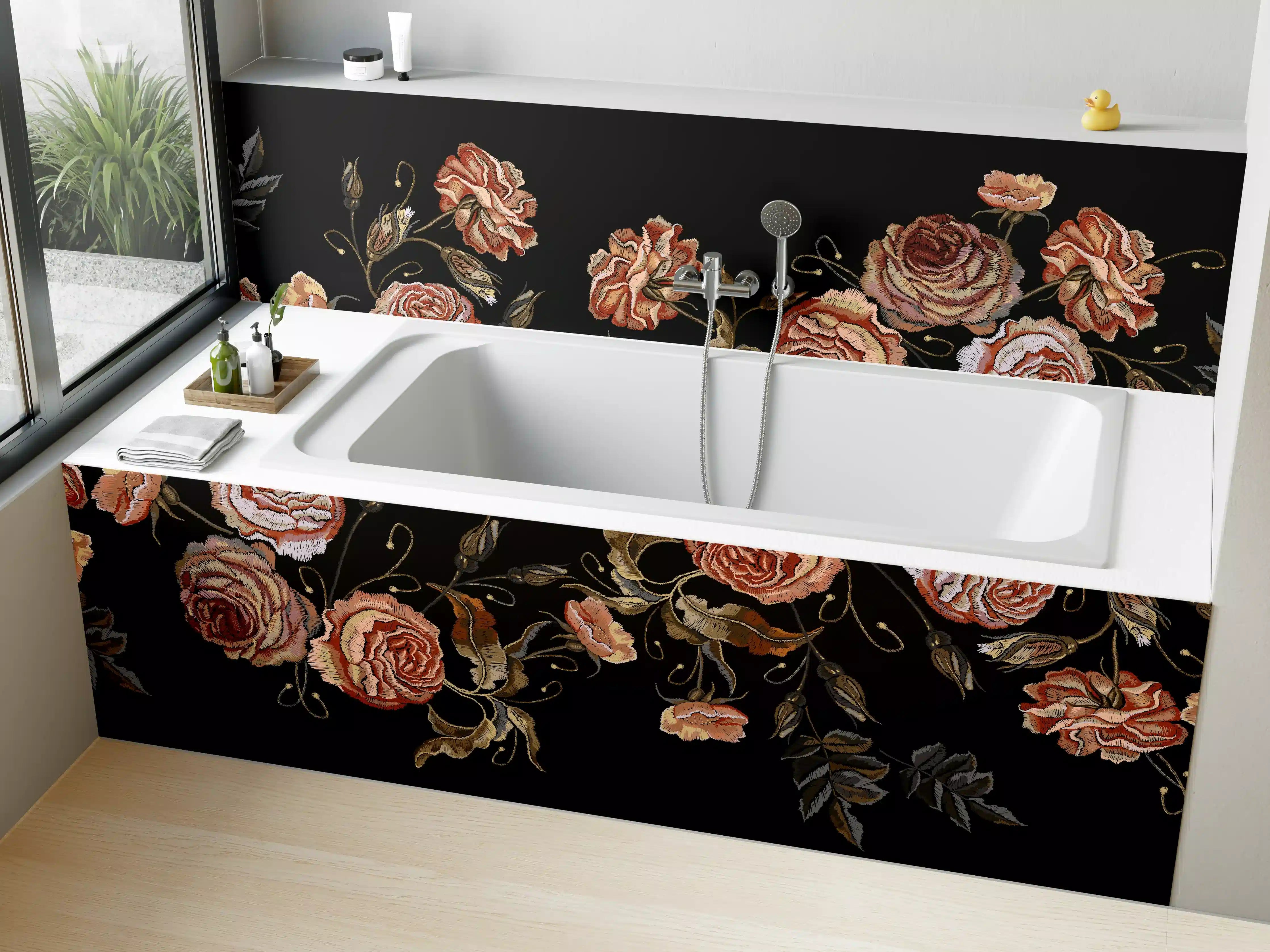 Badewannen-Rückwand - Rosenstickerei Renaissance Schwarz