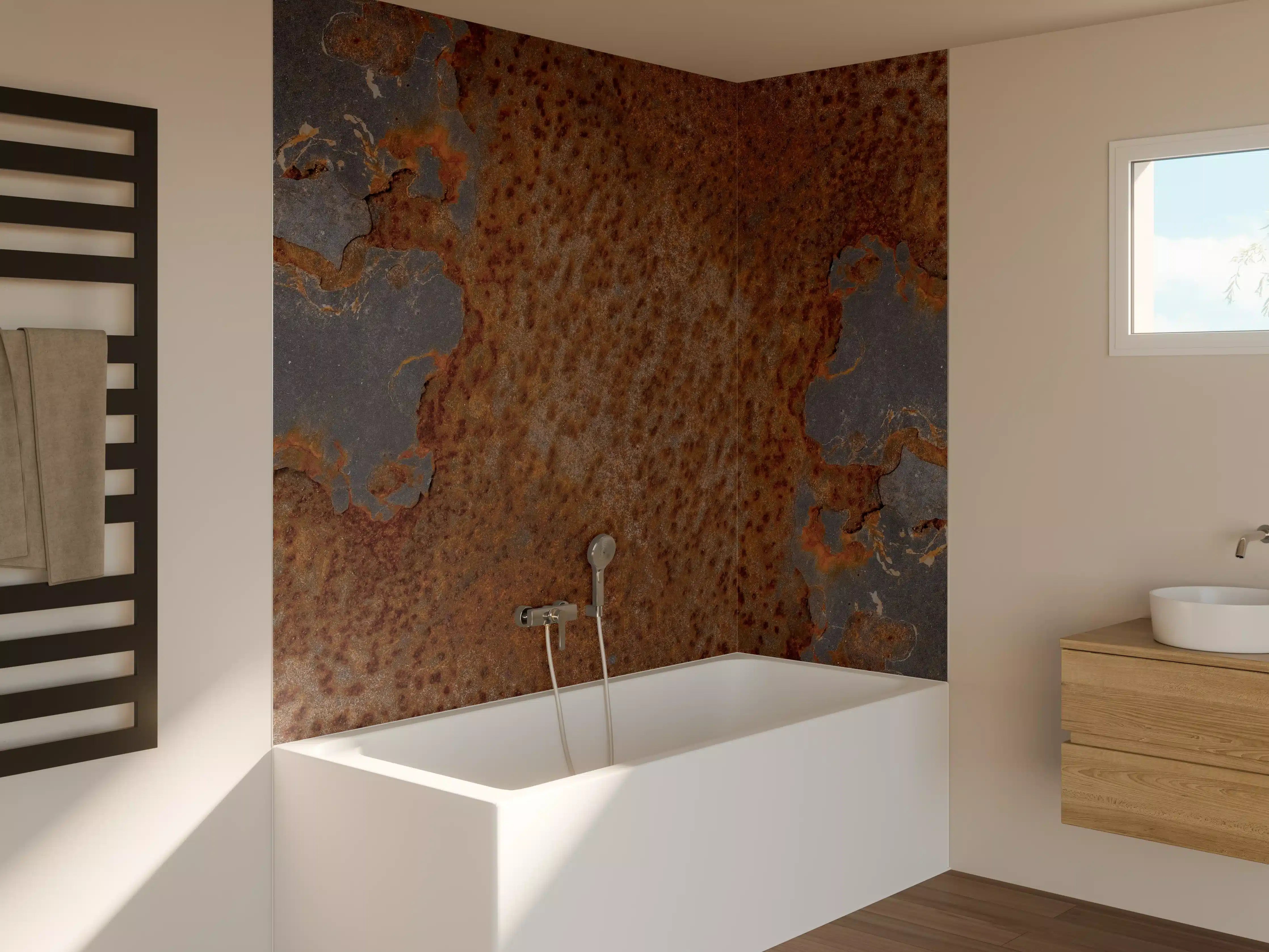 Badewannen-Rückwand - Rostiges Metall im Grunge-Stil