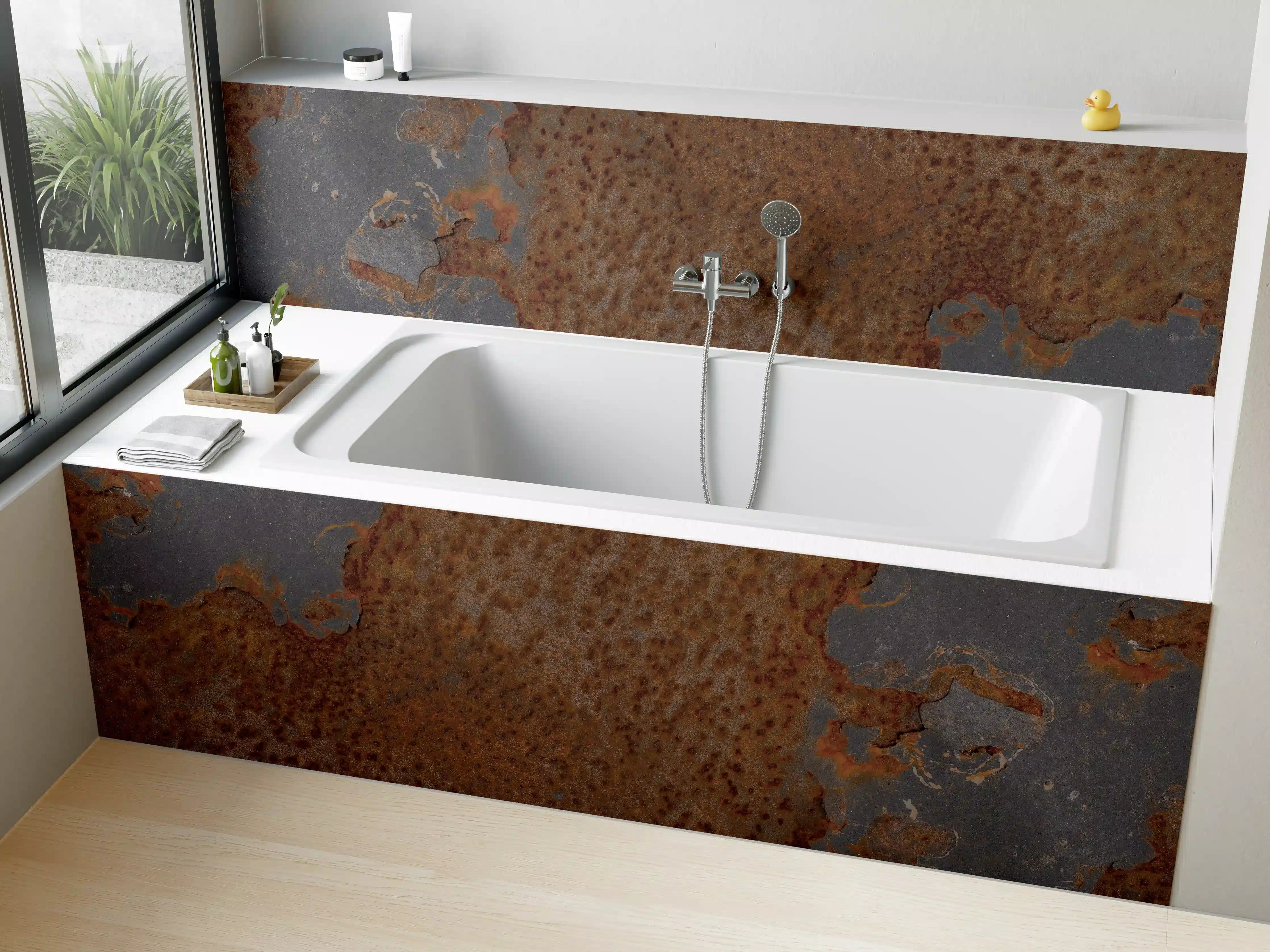 Badewannen-Rückwand - Rostiges Metall im Grunge-Stil