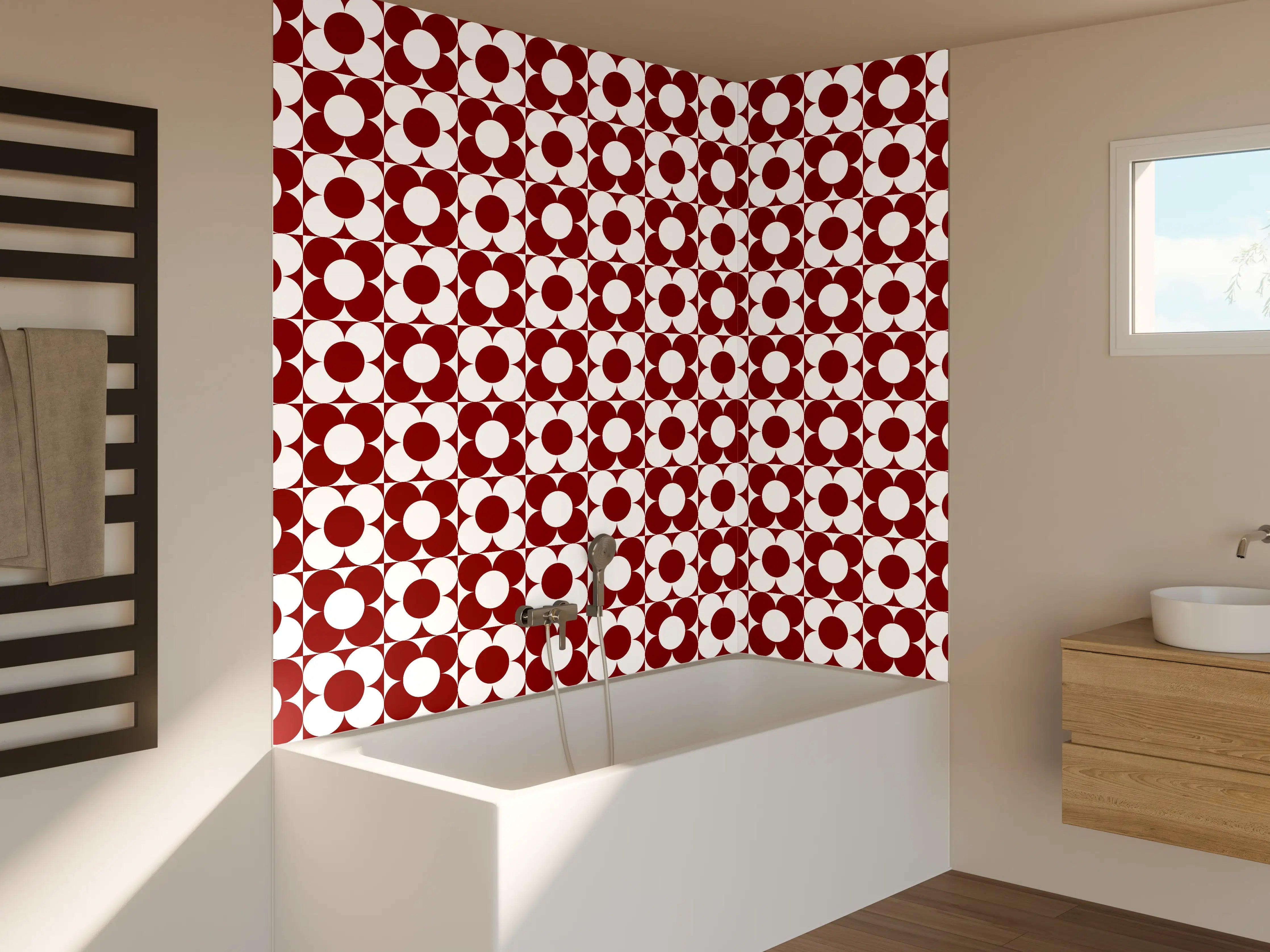 Badewannen-Rückwand - Rot-weiße geometrische Mustervorlage