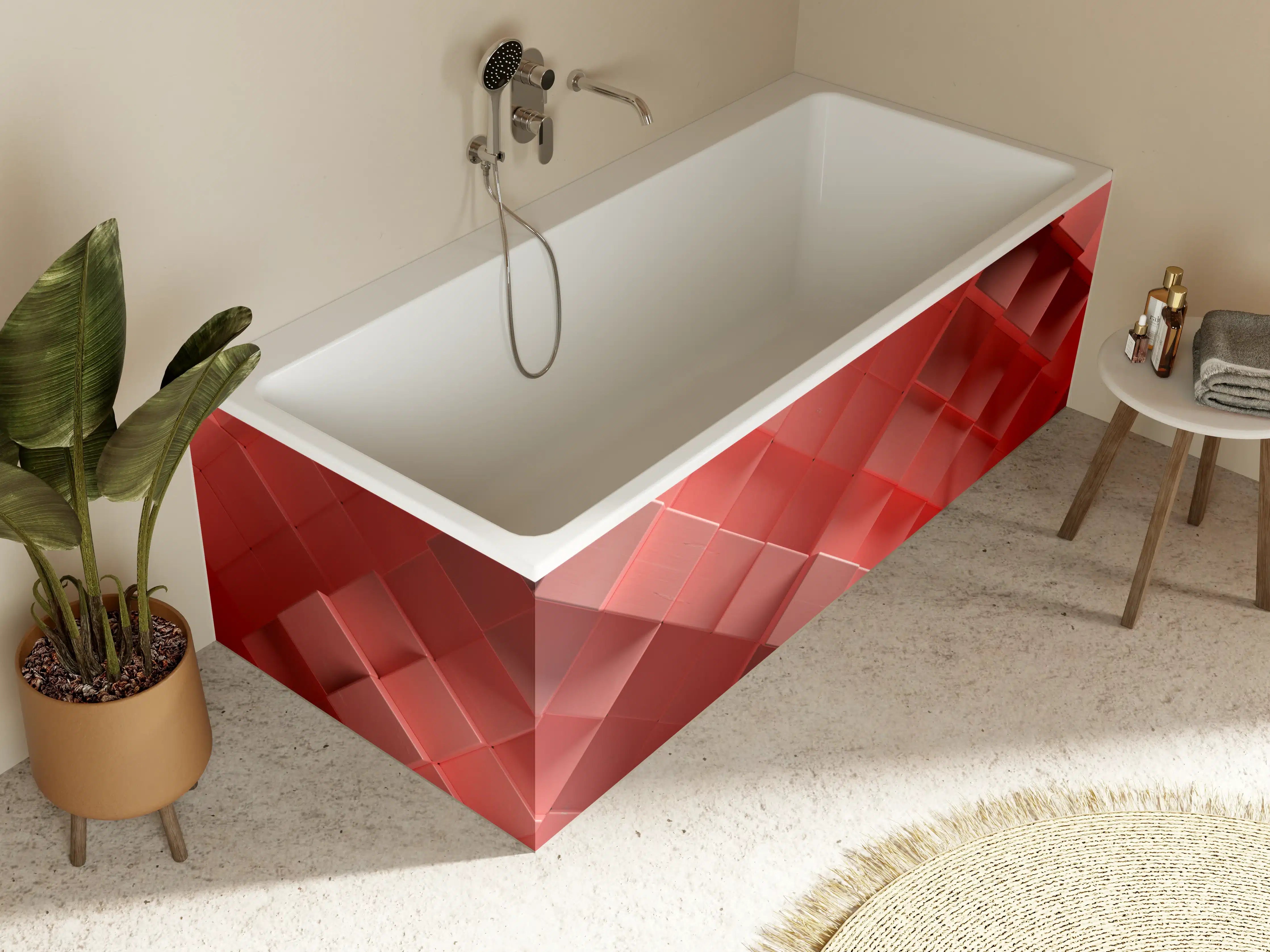 Badewannen-Rückwand - Rote 3D Würfel Struktur