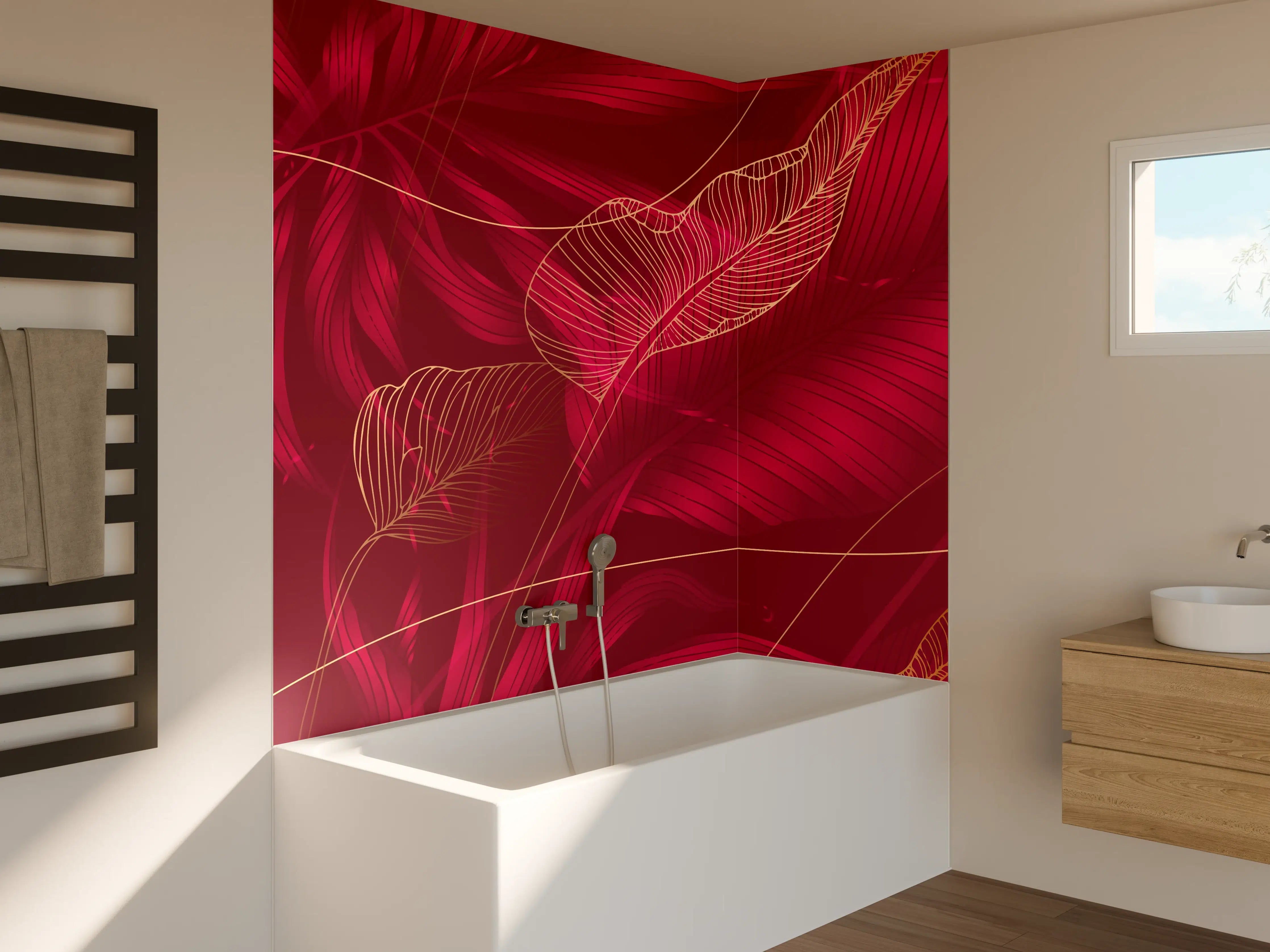 Badewannen-Rückwand - Rote Florale Muster Textur