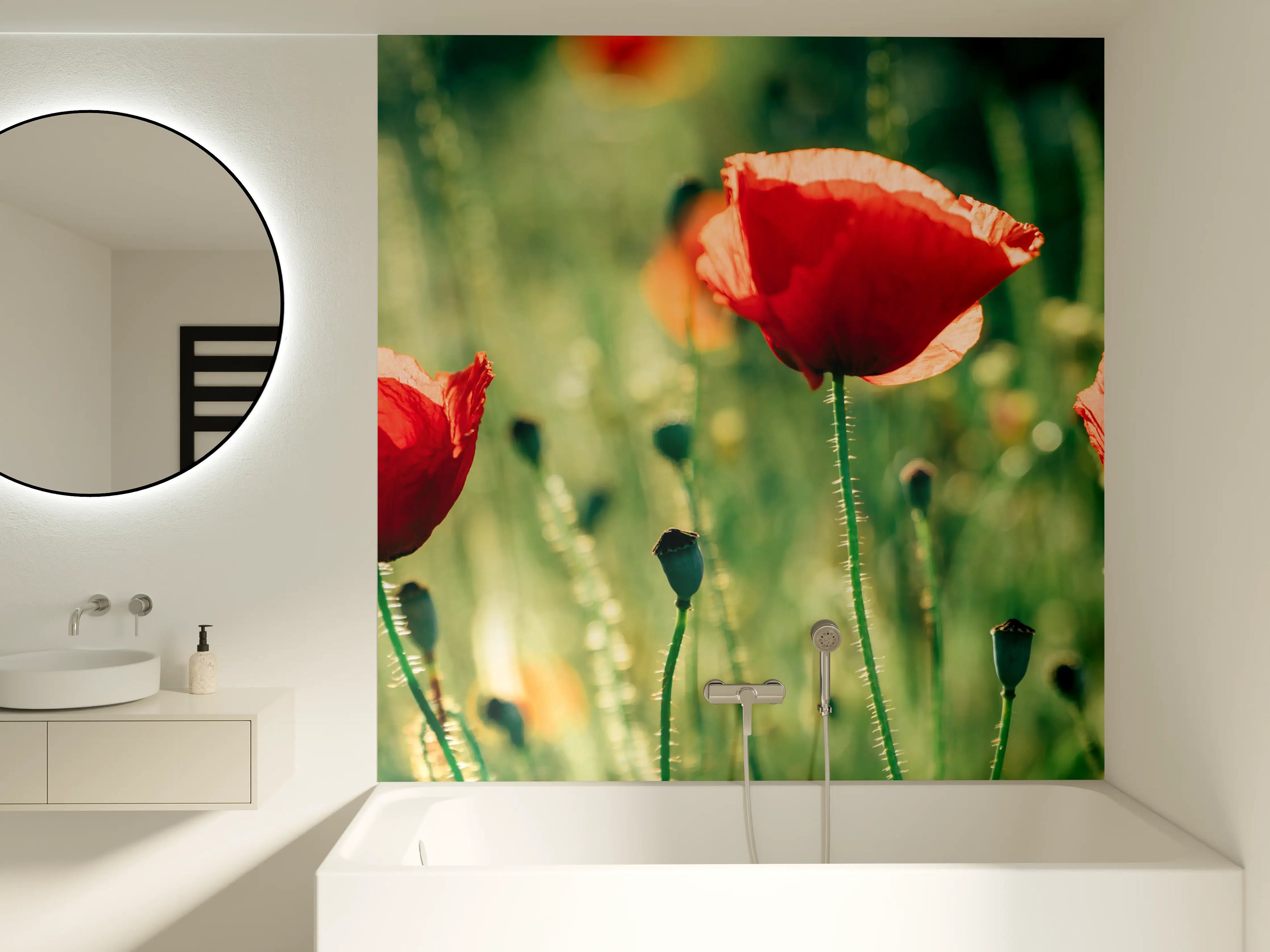 Badewannen-Rückwand - Rote Mohnblumen Sommerwiese