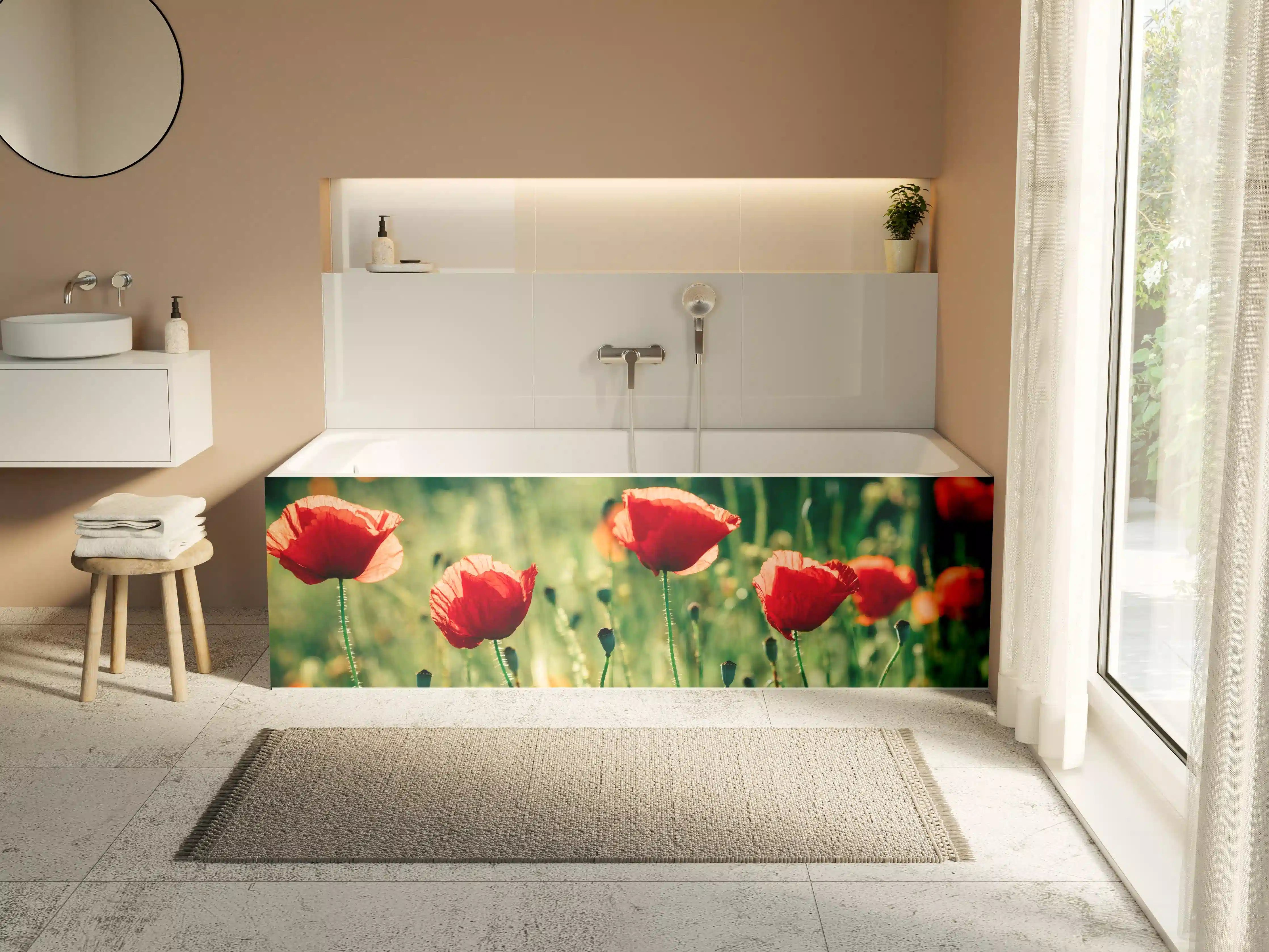 Badewannen-Rückwand - Rote Mohnblumen Sommerwiese