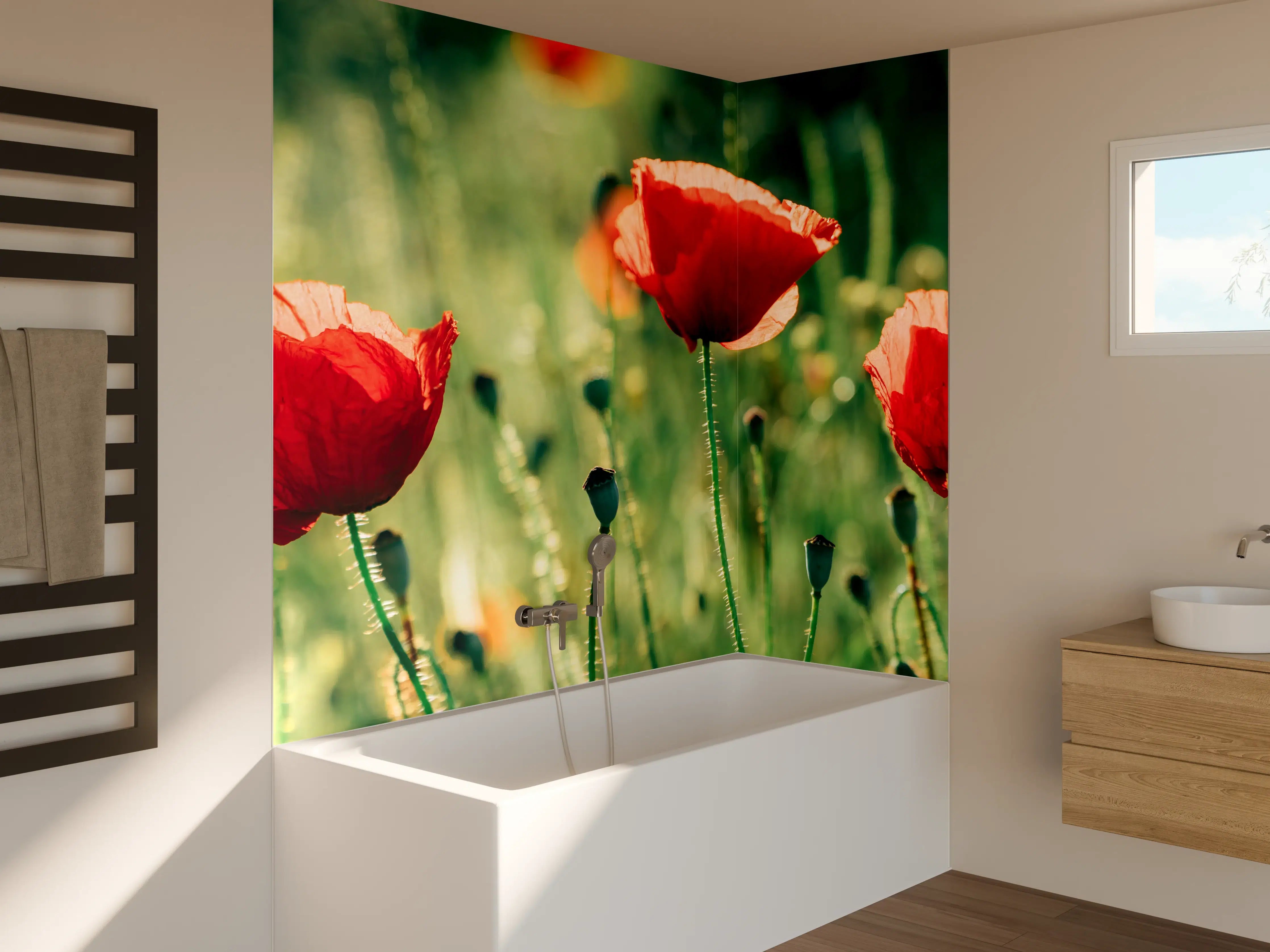 Badewannen-Rückwand - Rote Mohnblumen Sommerwiese