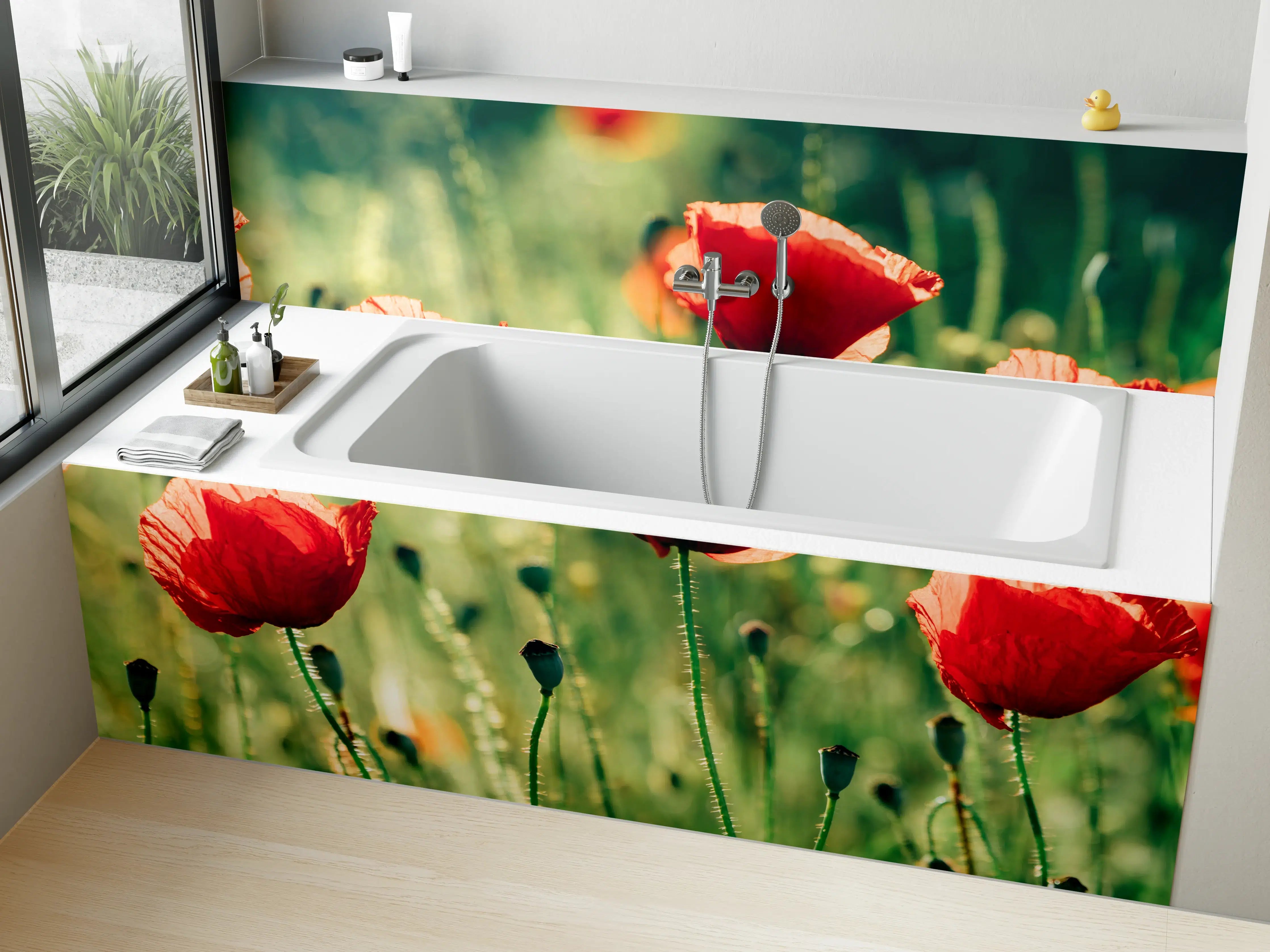Badewannen-Rückwand - Rote Mohnblumen Sommerwiese