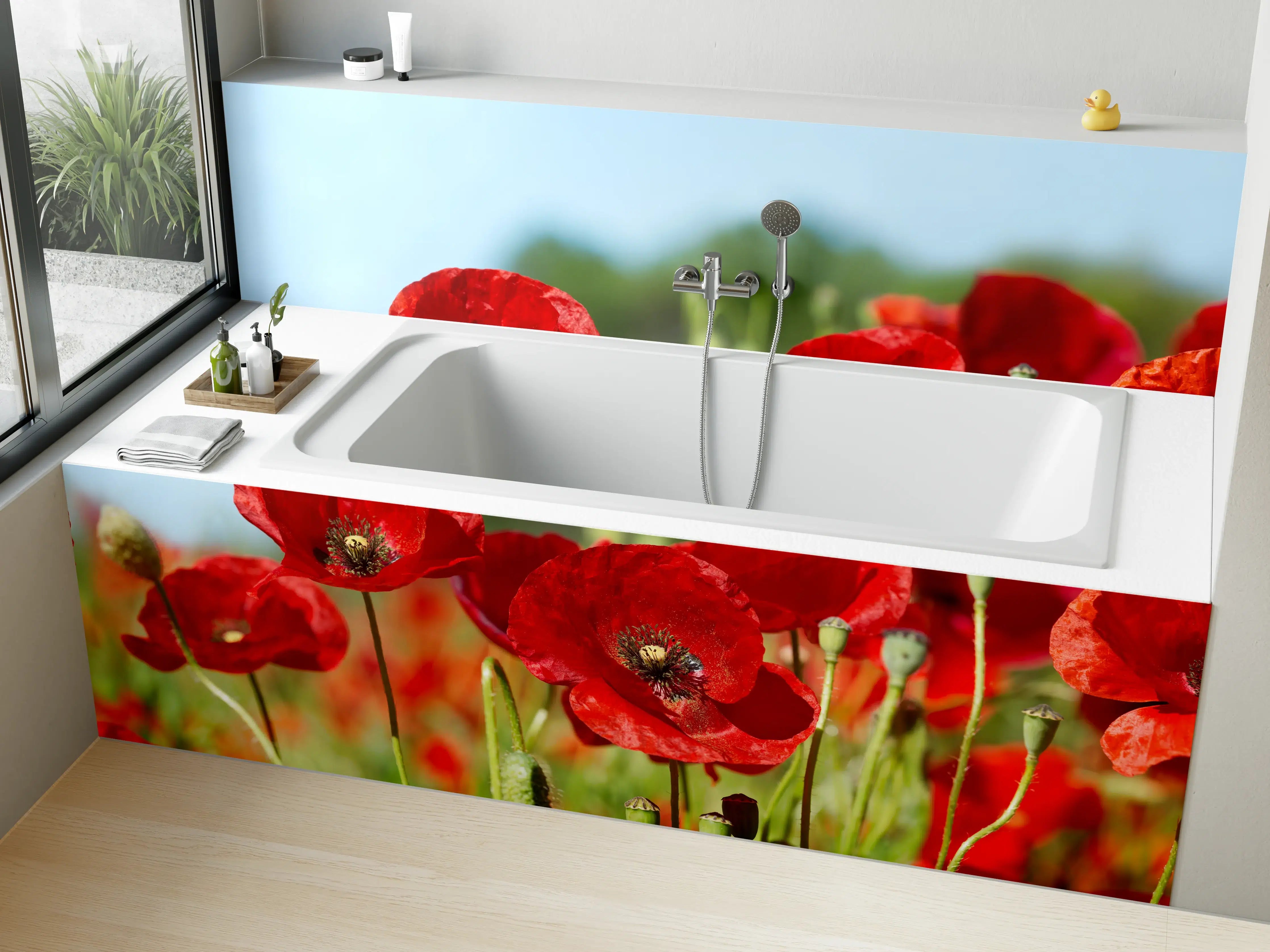 Badewannen-Rückwand - Rote Mohnblumen auf einem Feld