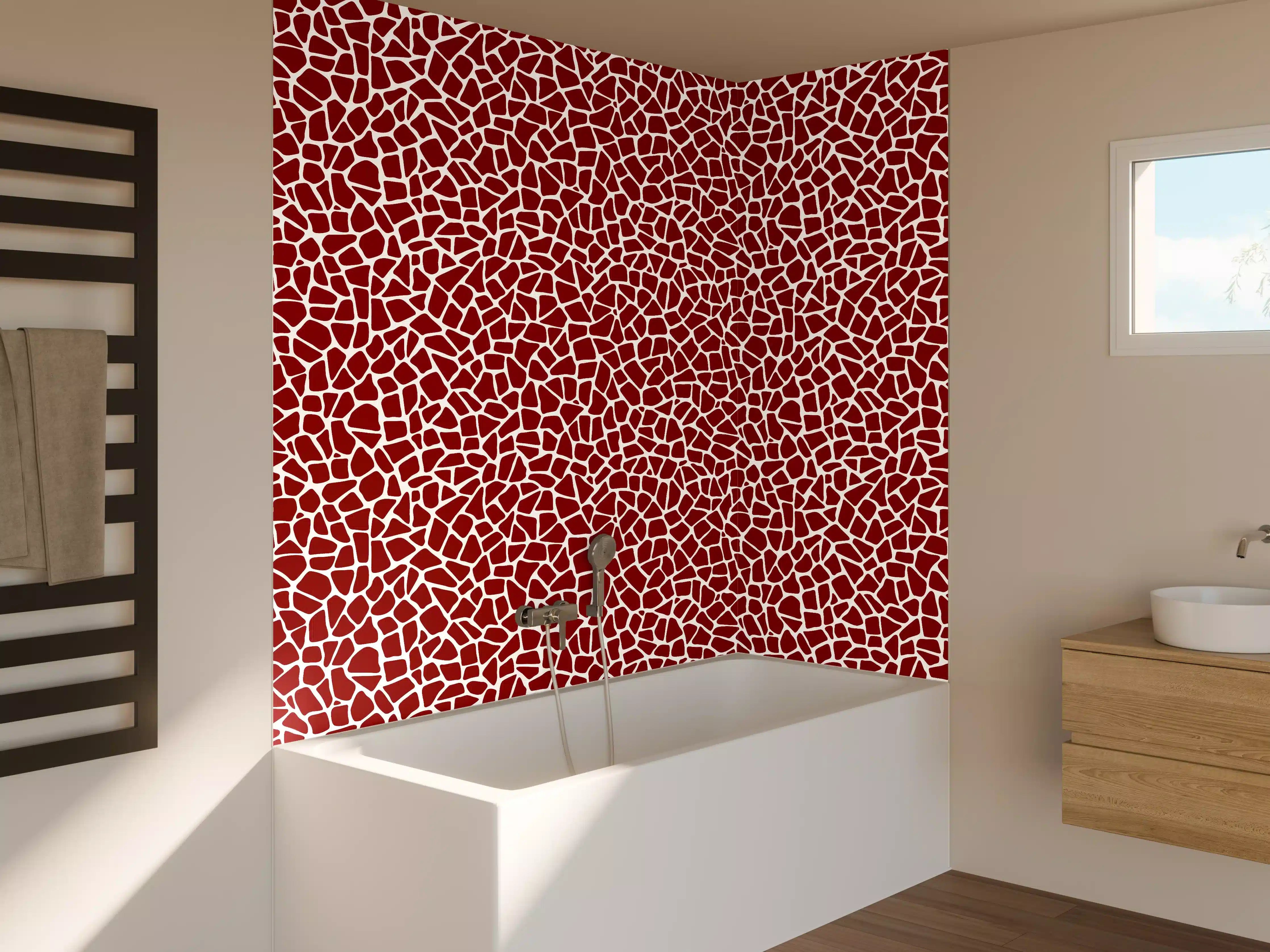 Badewannen-Rückwand - Rote Mosaikstruktur mit weißen Linien