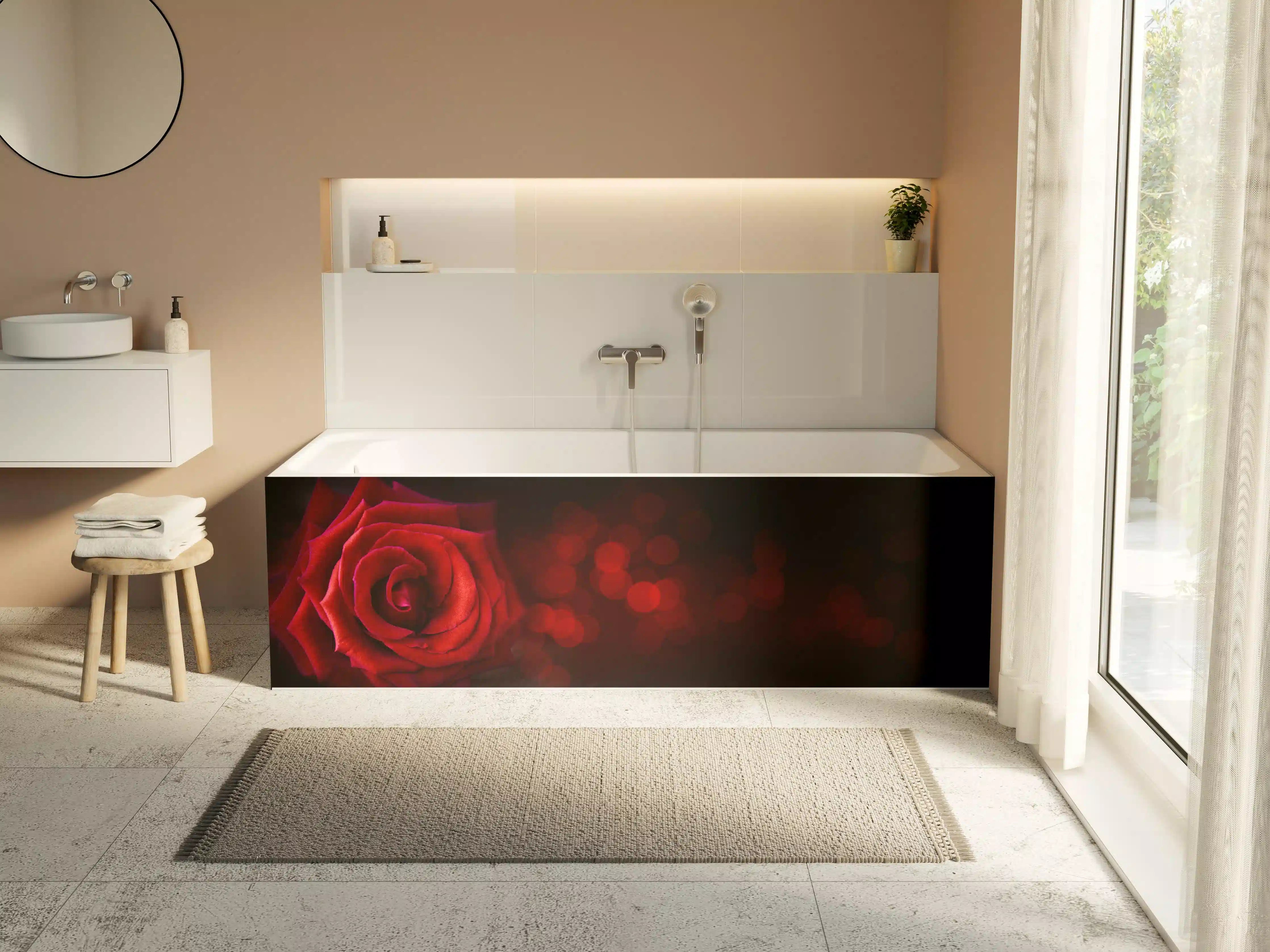 Badewannen-Rückwand - Rote Rose auf schwarzem Hintergrund