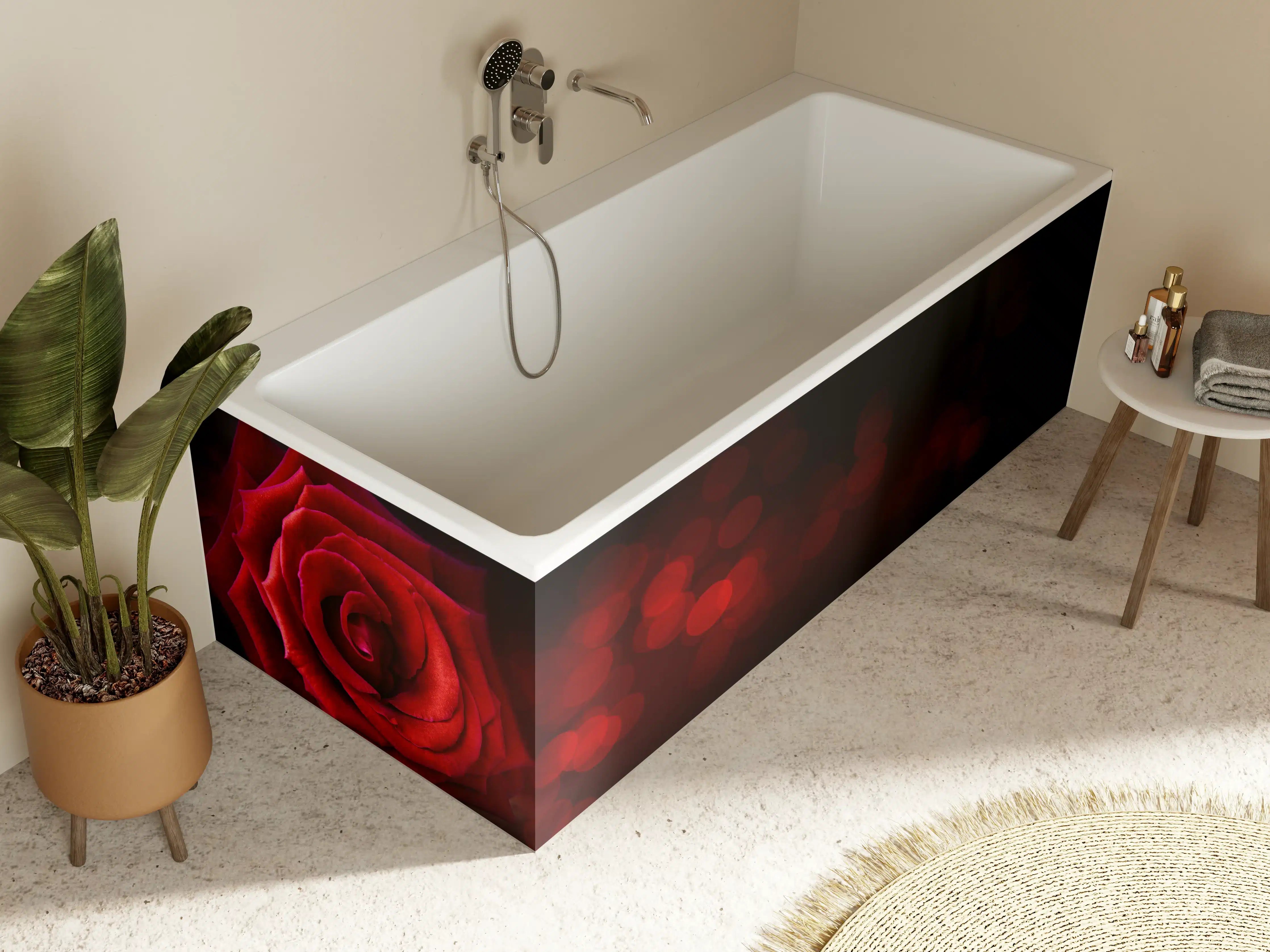 Badewannen-Rückwand - Rote Rose auf schwarzem Hintergrund