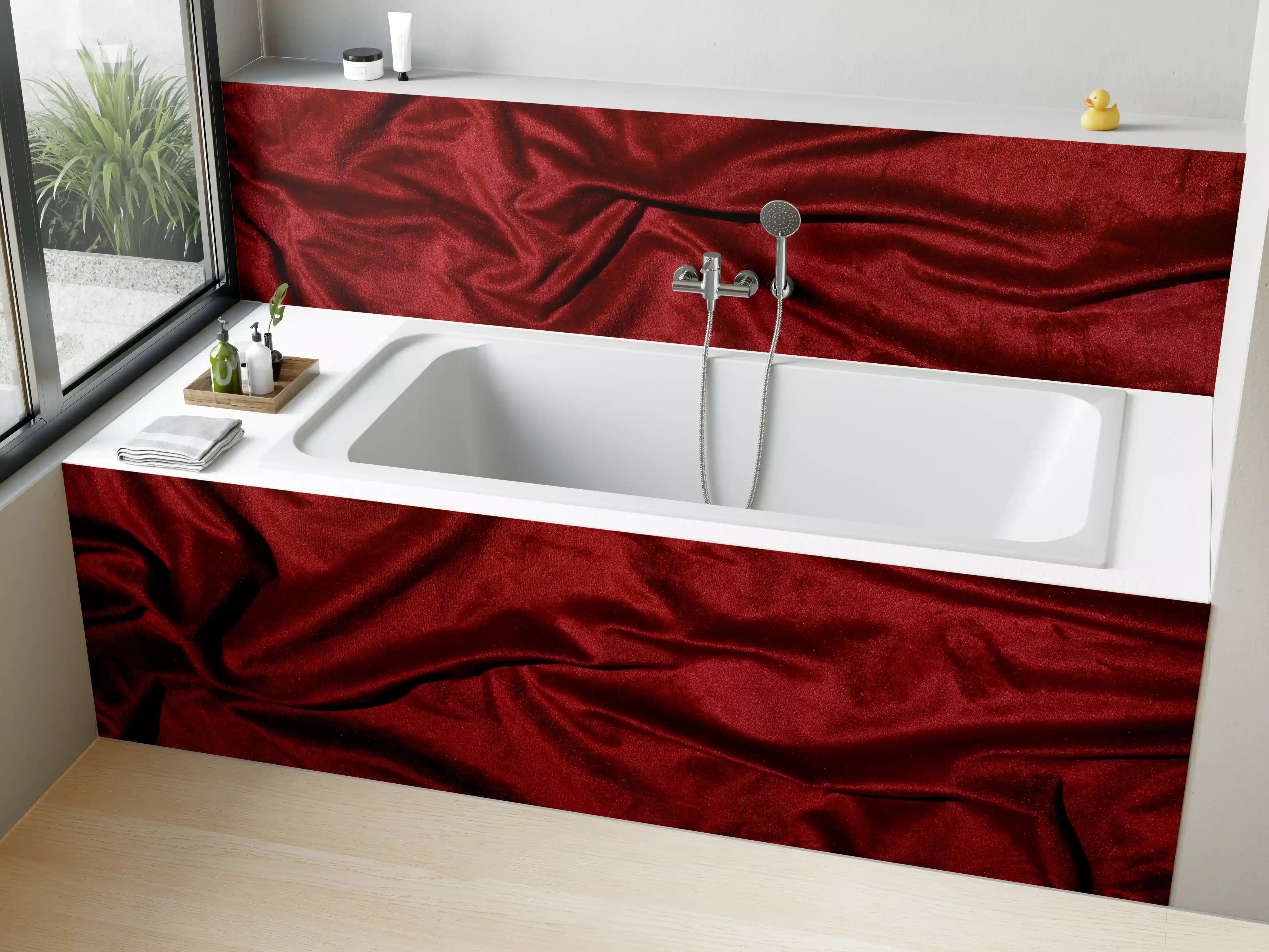 Badewannen-Rückwand - Rote Satin Seide