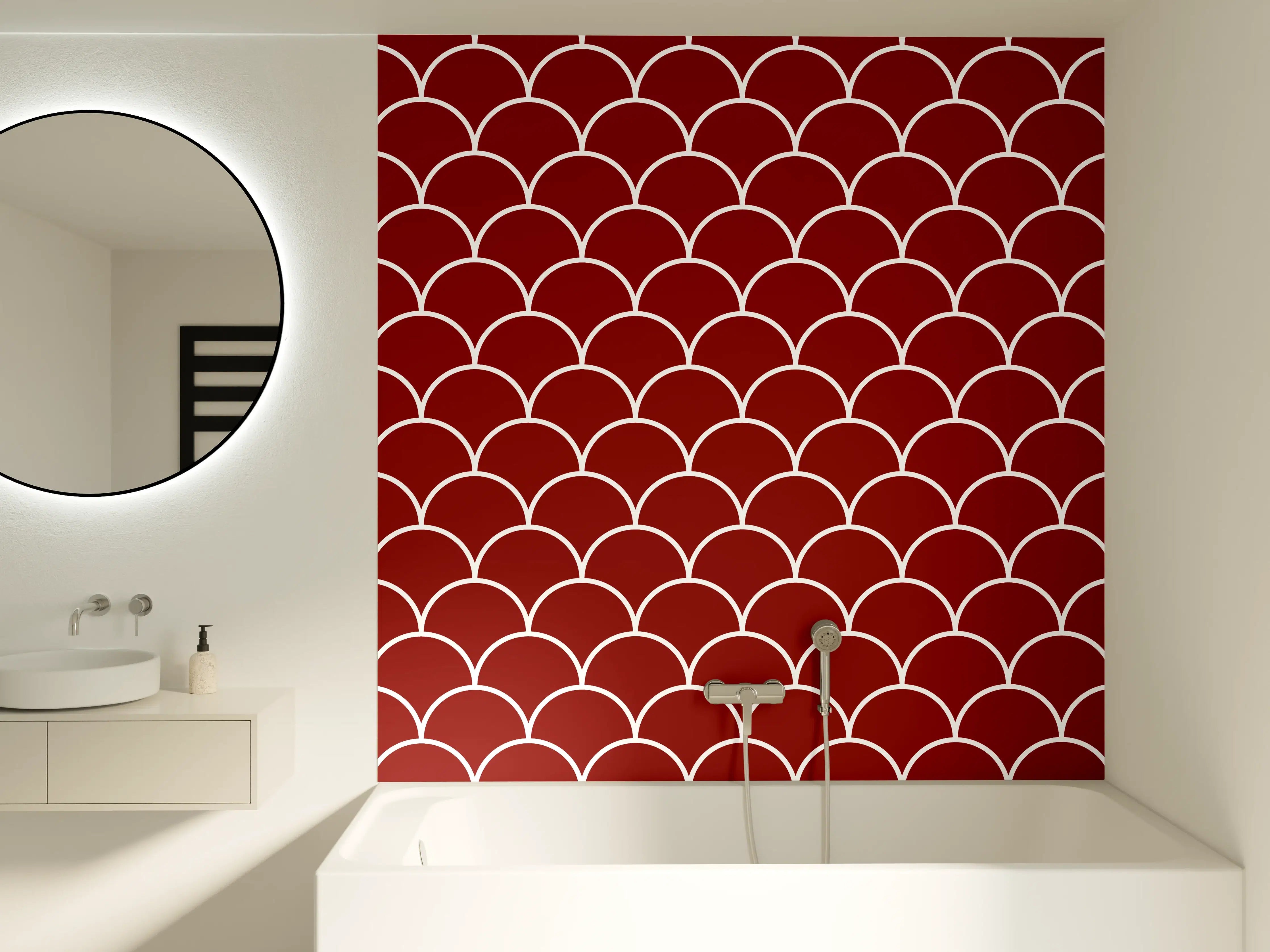 Badewannen-Rückwand - Rote Skarlette-Design mit weißen Akzenten