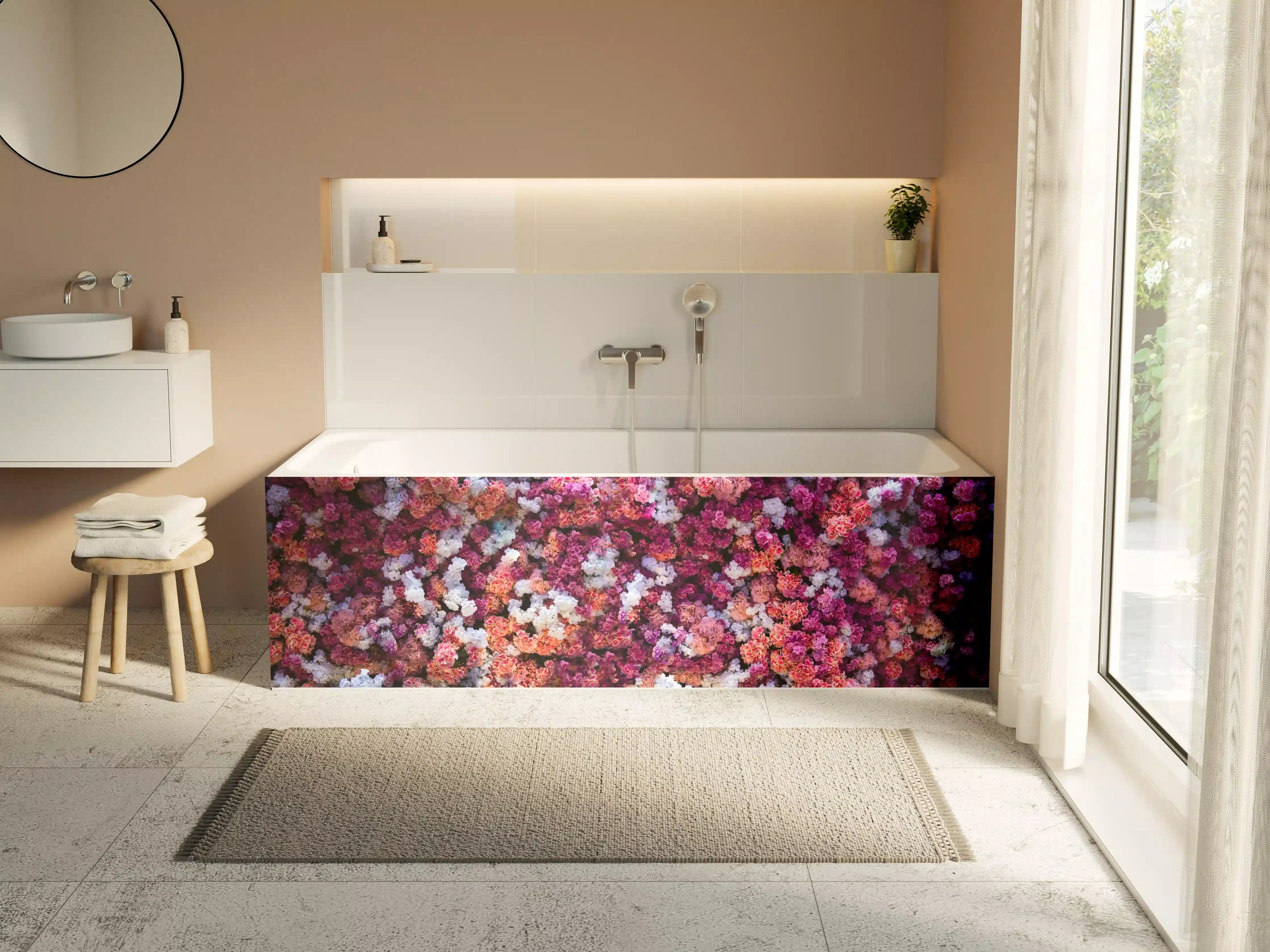 Badewannen-Rückwand - Rote-Weiße Blumenwand Natur