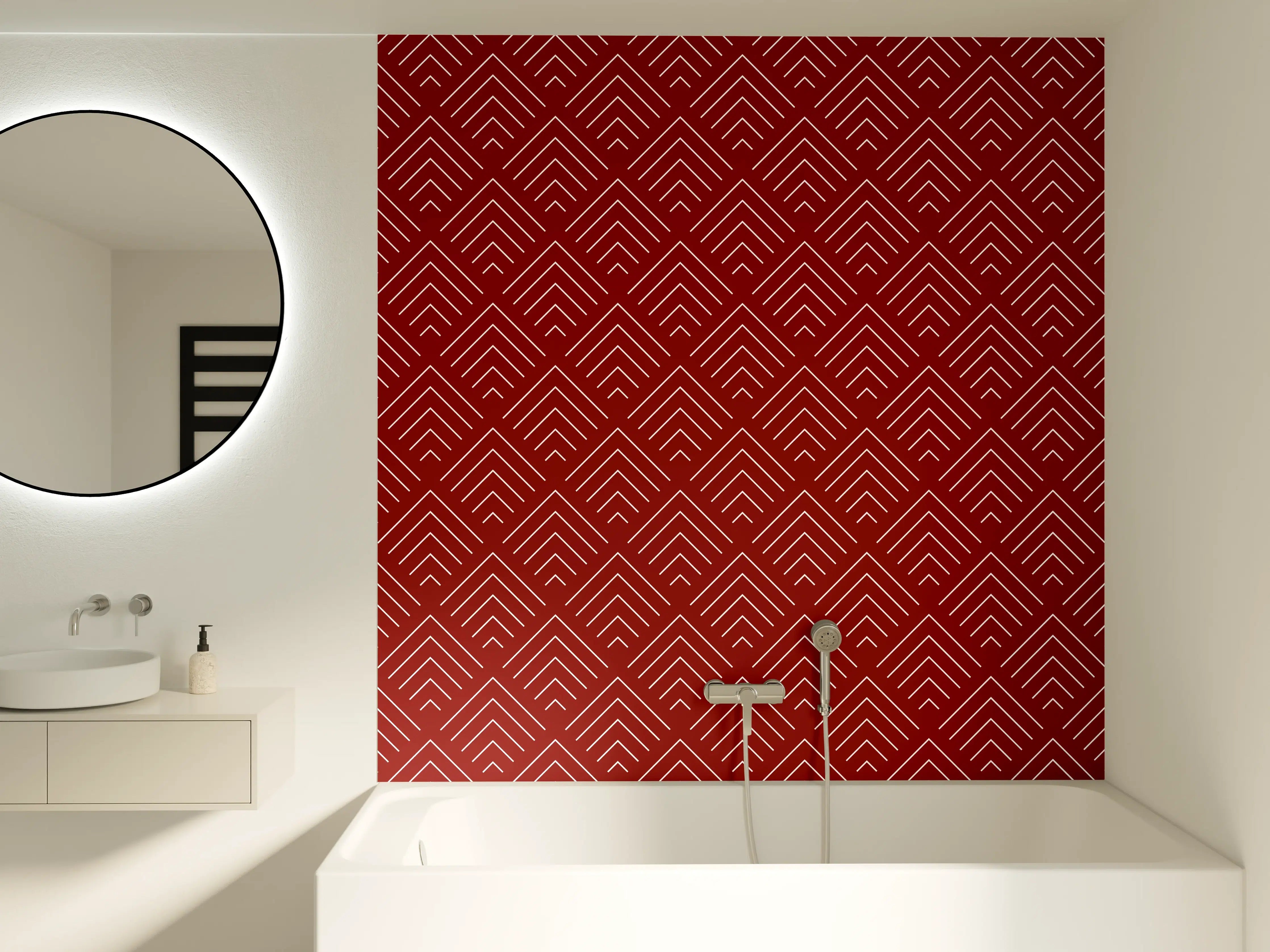 Badewannen-Rückwand - Rote geometrische Musterwand