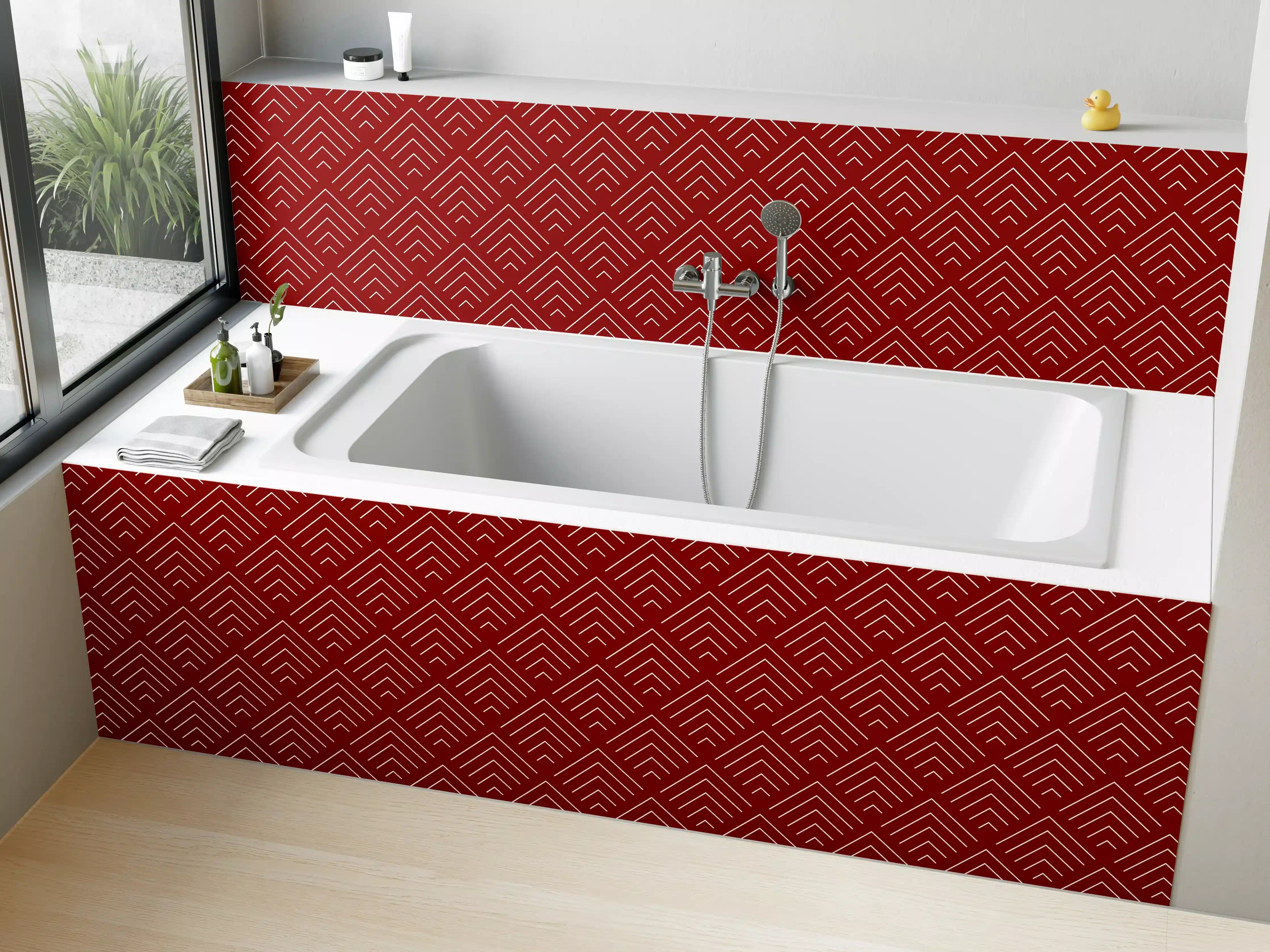 Badewannen-Rückwand - Rote geometrische Musterwand