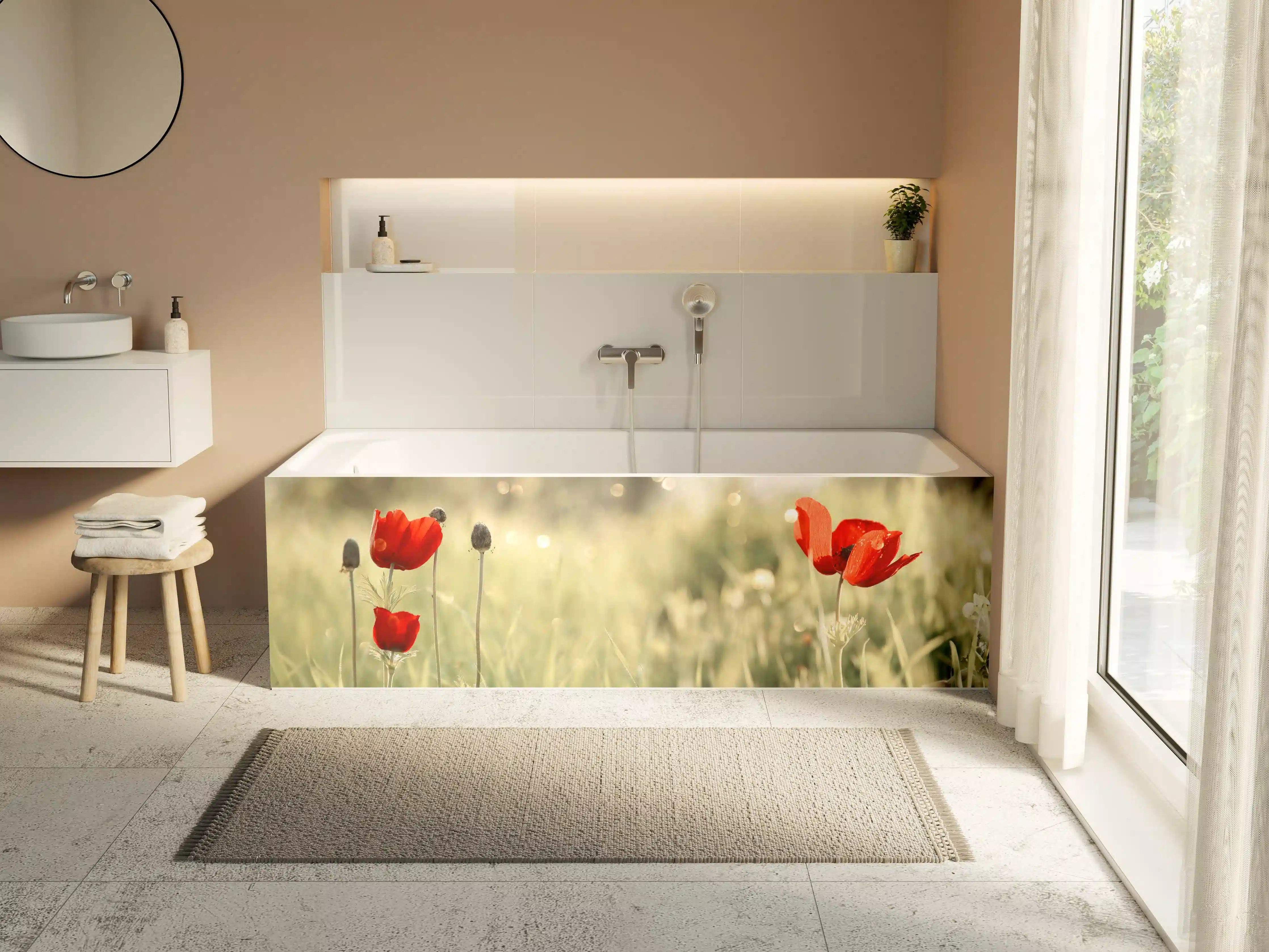 Badewannen-Rückwand - Roter Mohn auf Wiese