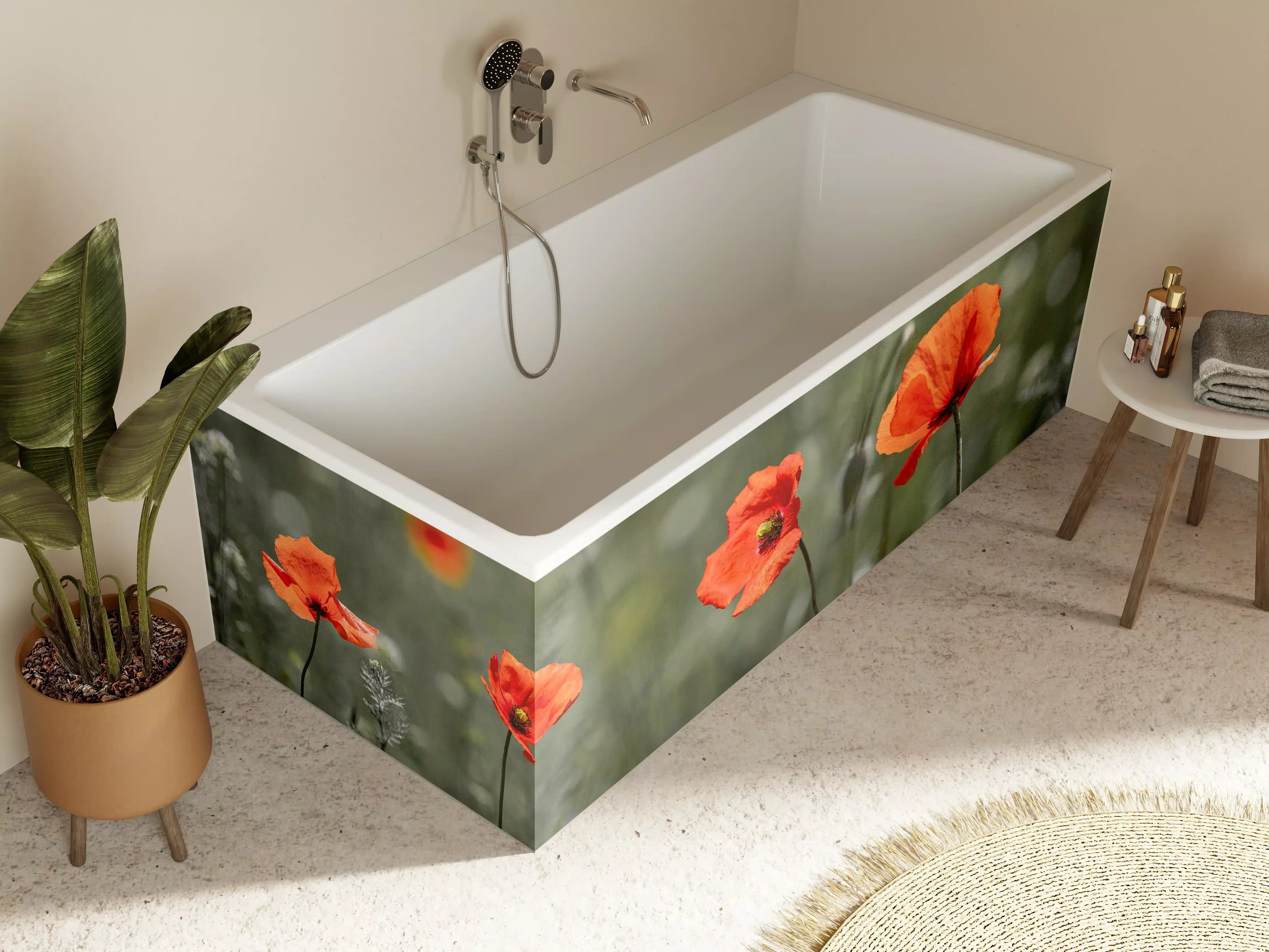 Badewannen-Rückwand - Roter Mohn inmitten des Grüns