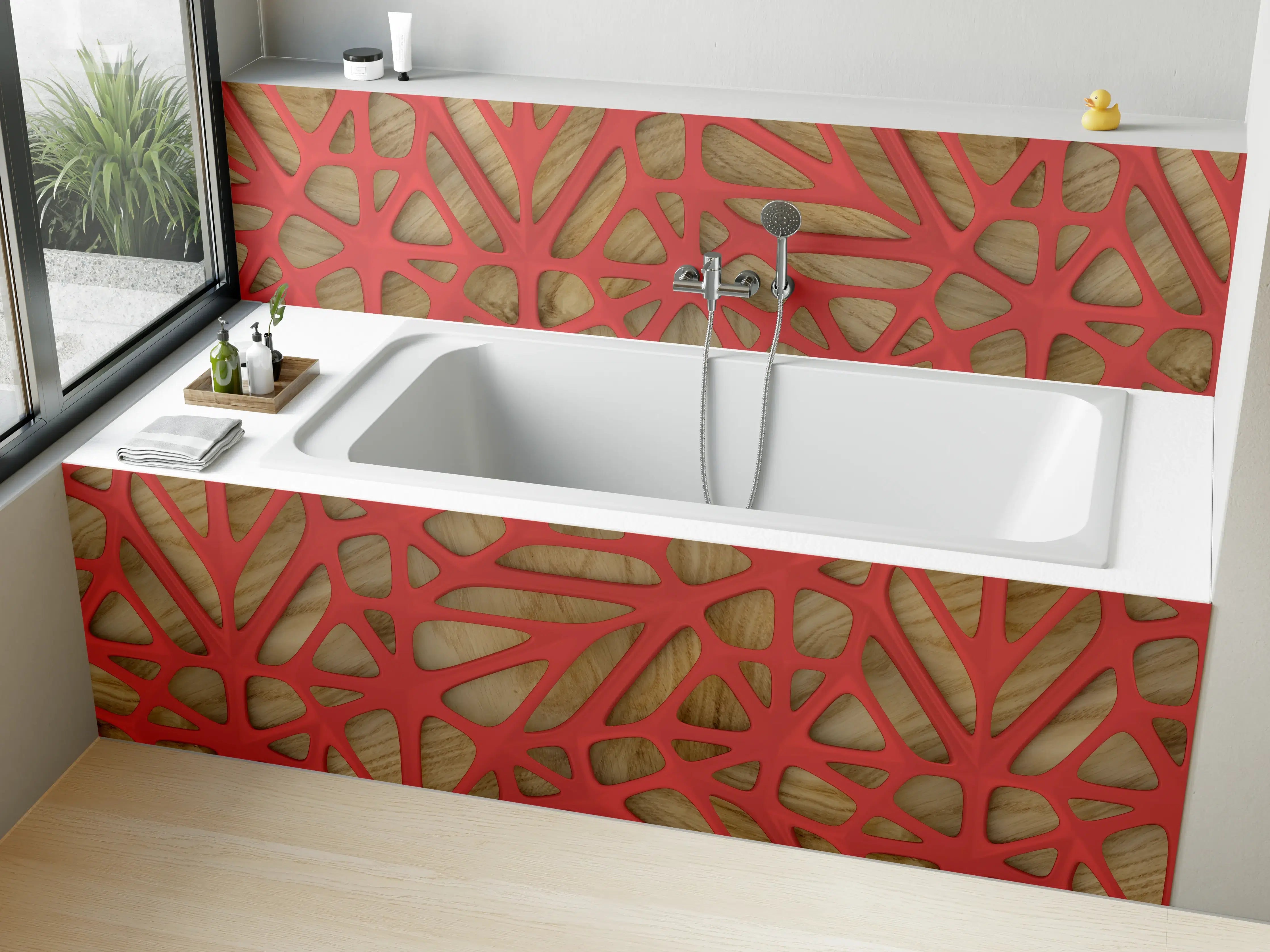 Badewannen-Rückwand - Rotes Gitter Muster